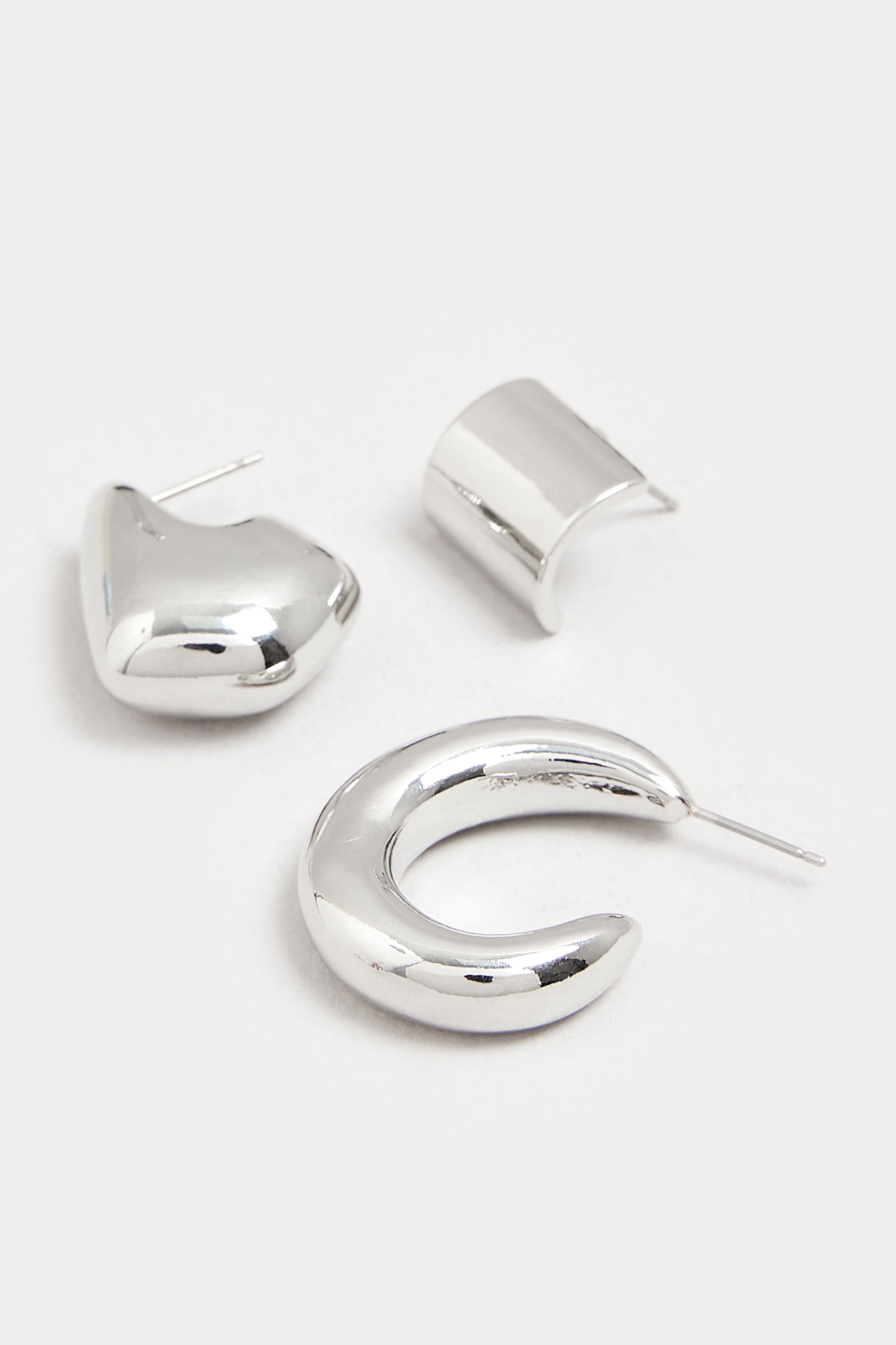 YOURSET 3 PACK Silver Tone Mixed Shape Earrings Set | Yours Clothing 4