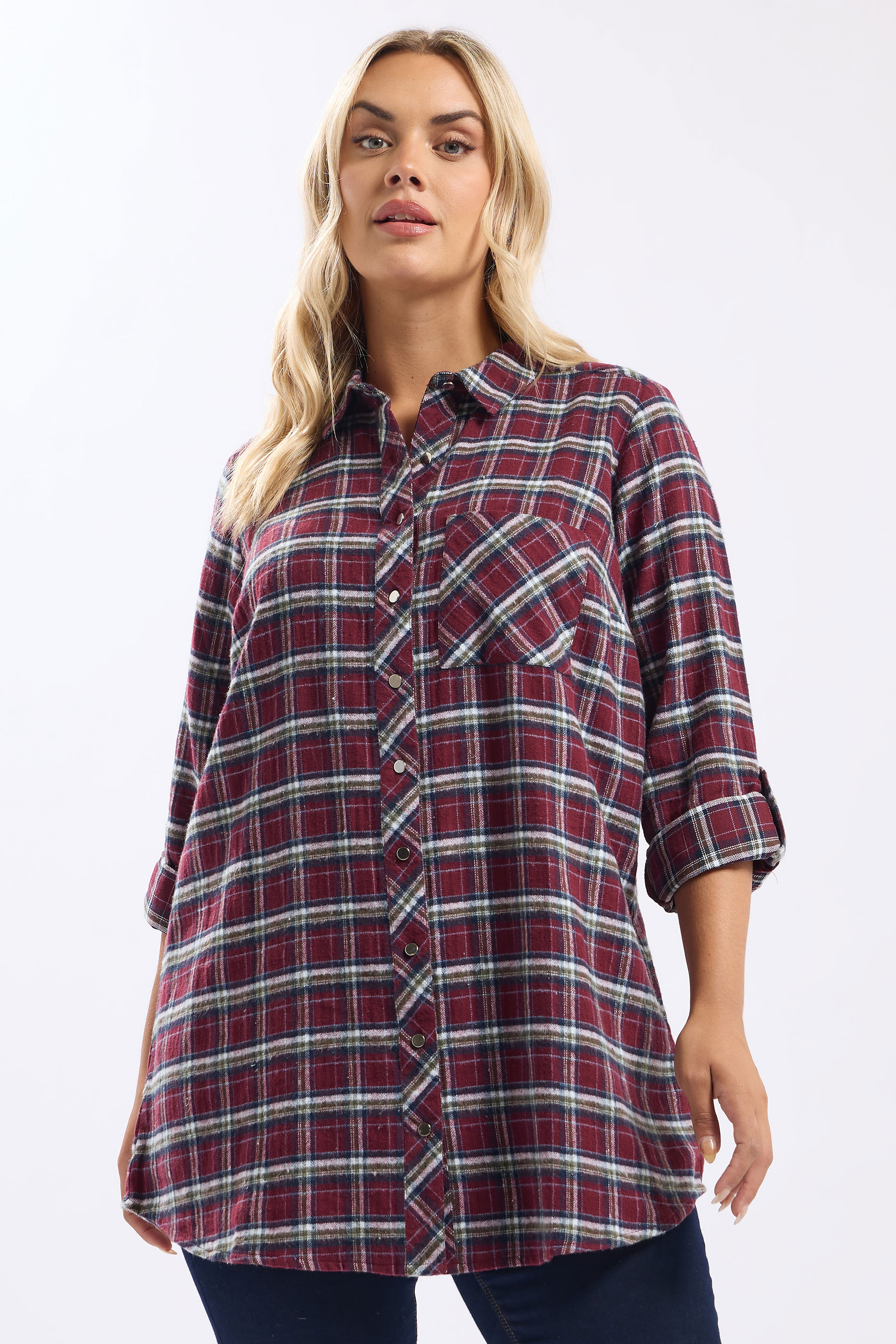 YOURS Plus Size Burgundy Red Check Boyfriend Shirt | Yours Clothing 3