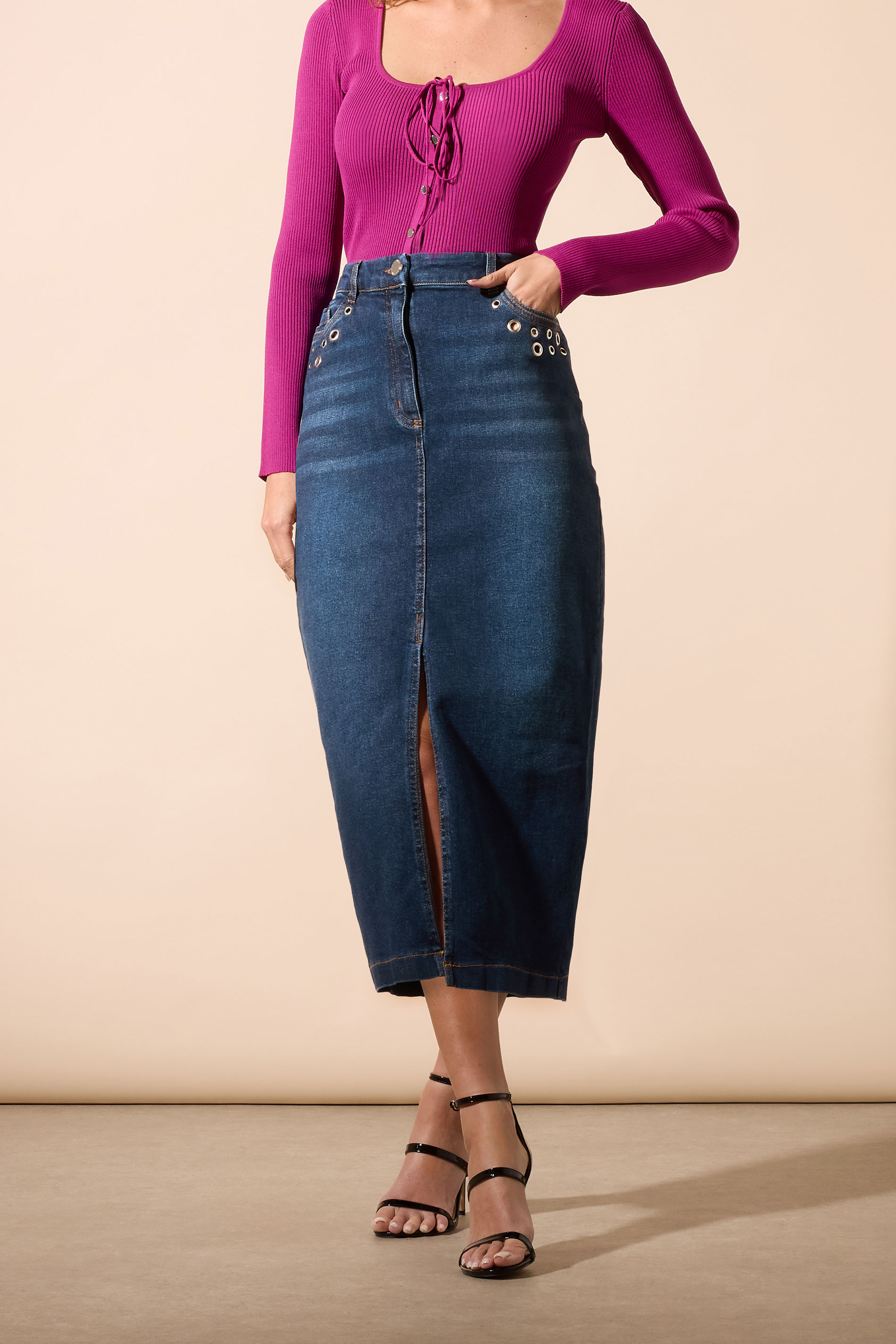 STAR Blue Eyelet Midi Denim Skirt | StarByJM 1