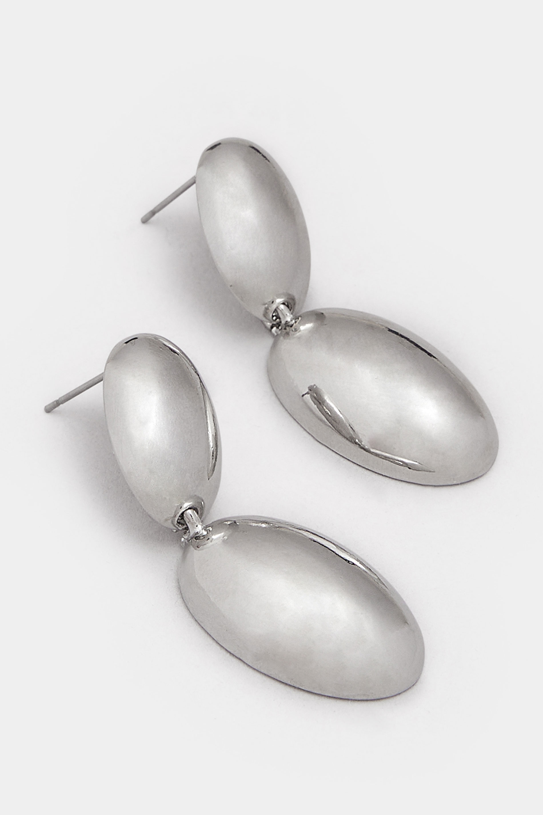 Silver Tone Polished Drop Earrings | Yours Clothing 2
