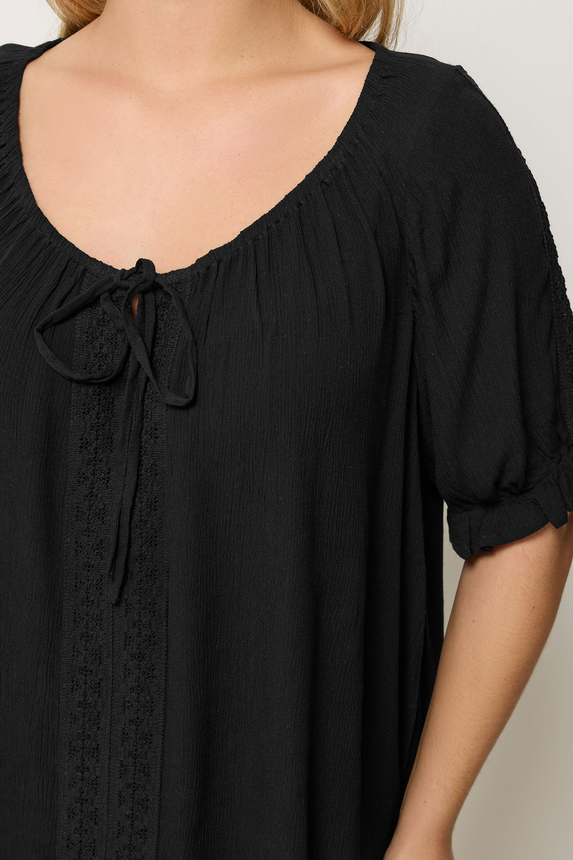 YOURS Plus Size Black Crochet Detail Top | Yours Clothing 4