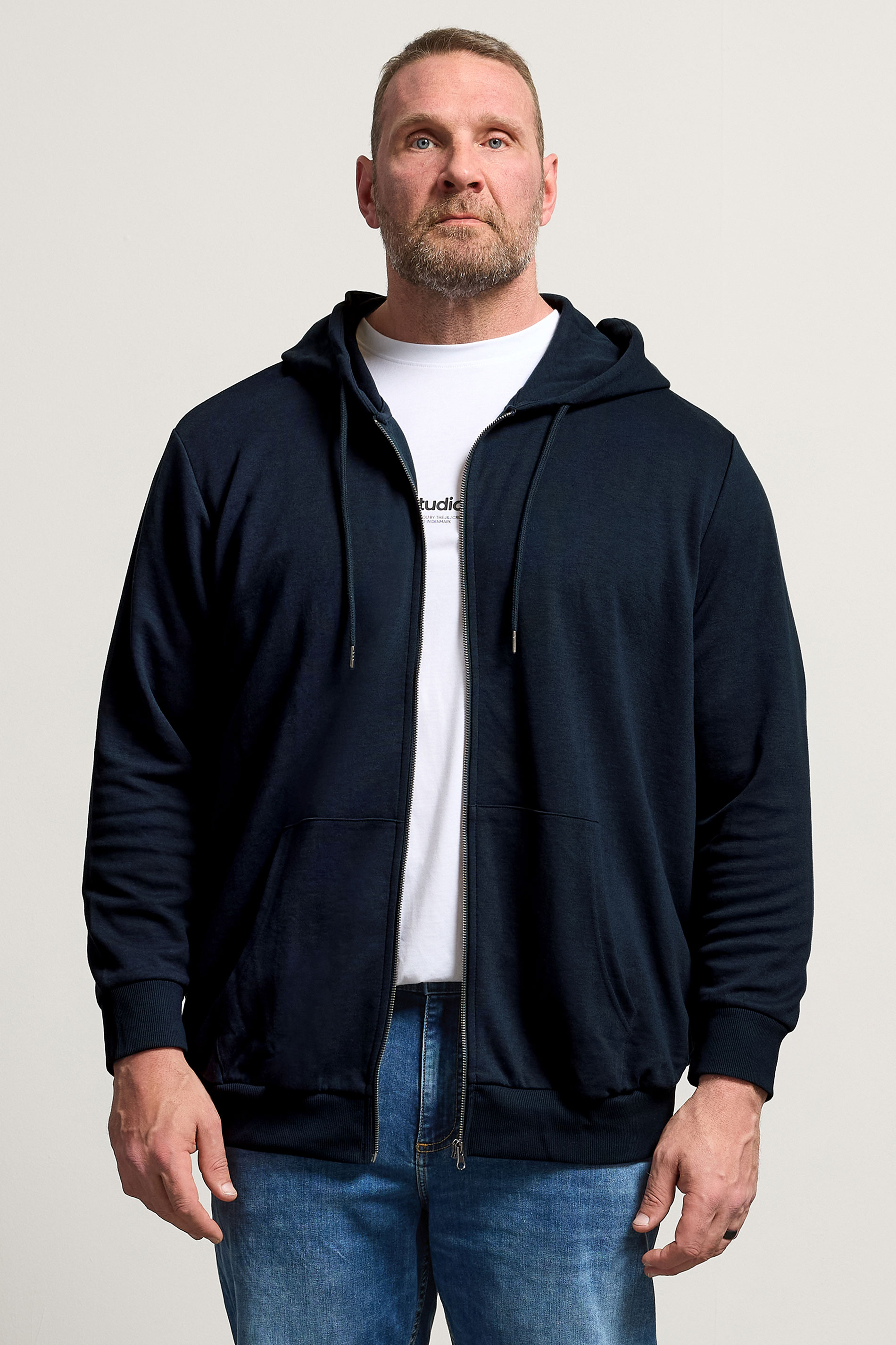 JACK & JONES Big & Tall Navy Zip Through Hoodie | BadRhino 3