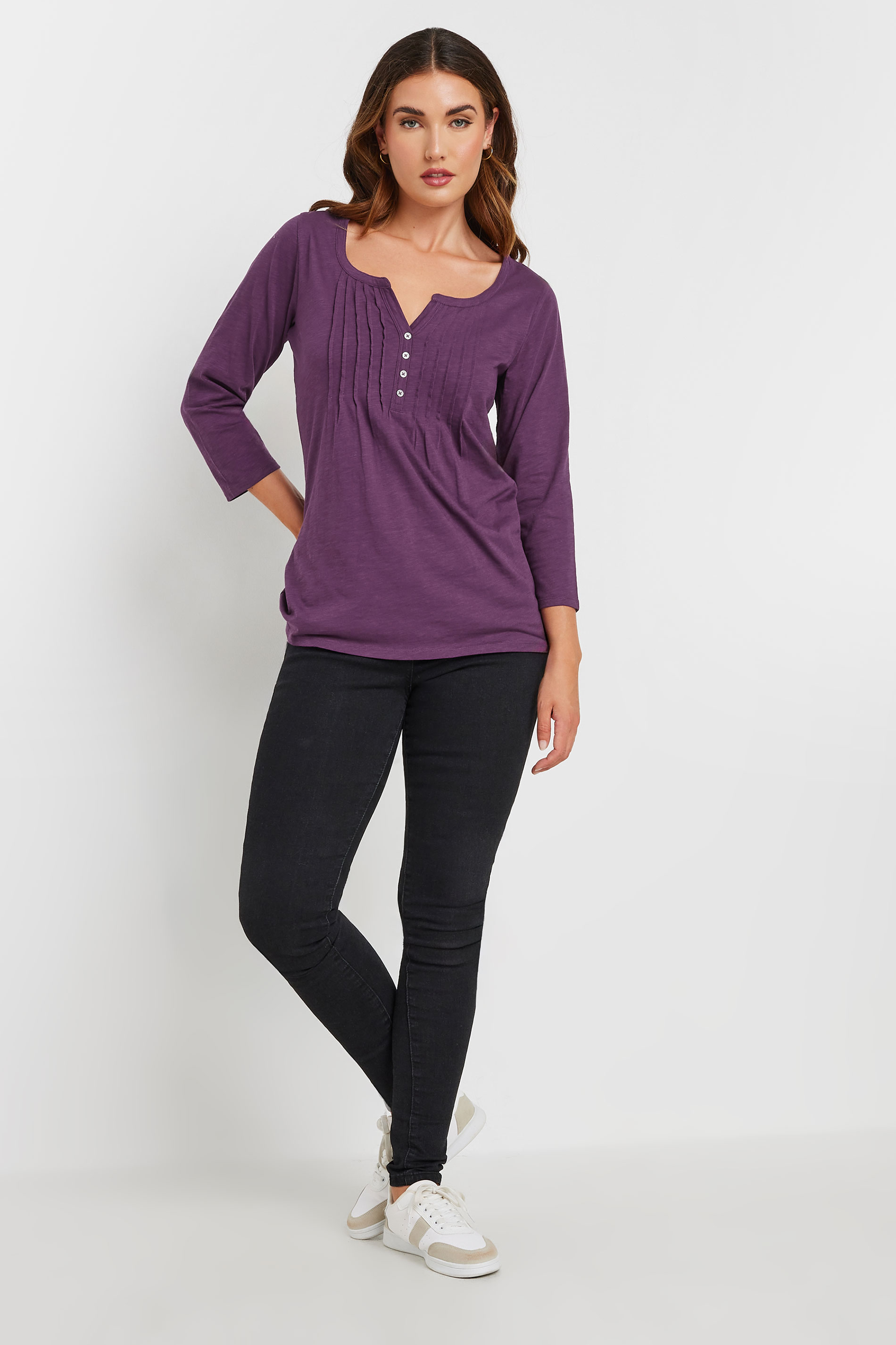 LTS Tall Dark Purple Cotton Henley Top | Long Tall Sally 1