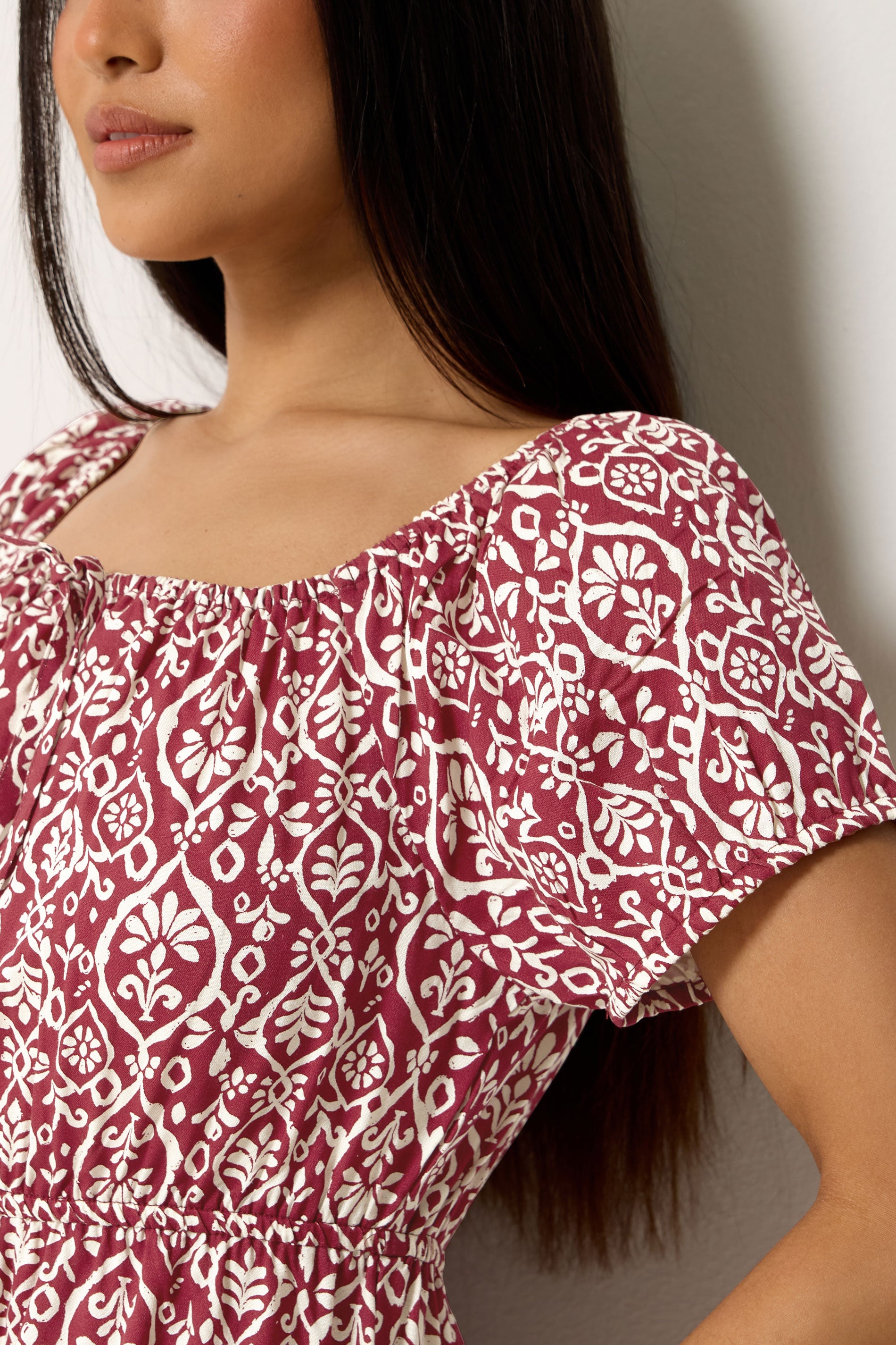 M&Co Petite Red Abstract Tie Neck Midi Dress | M&Co 5