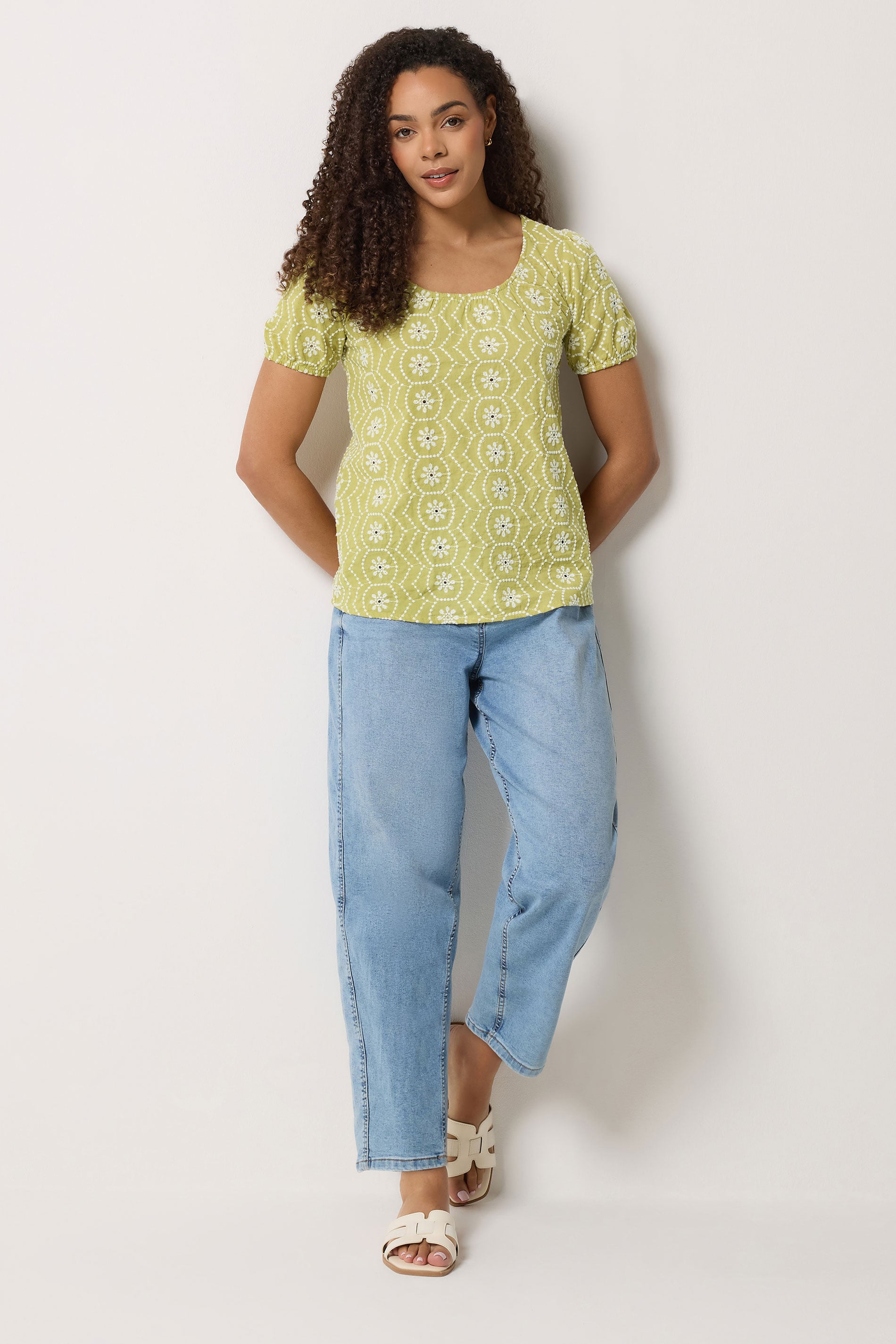 M&Co Green Floral Broderie Cotton Top | M&Co 2
