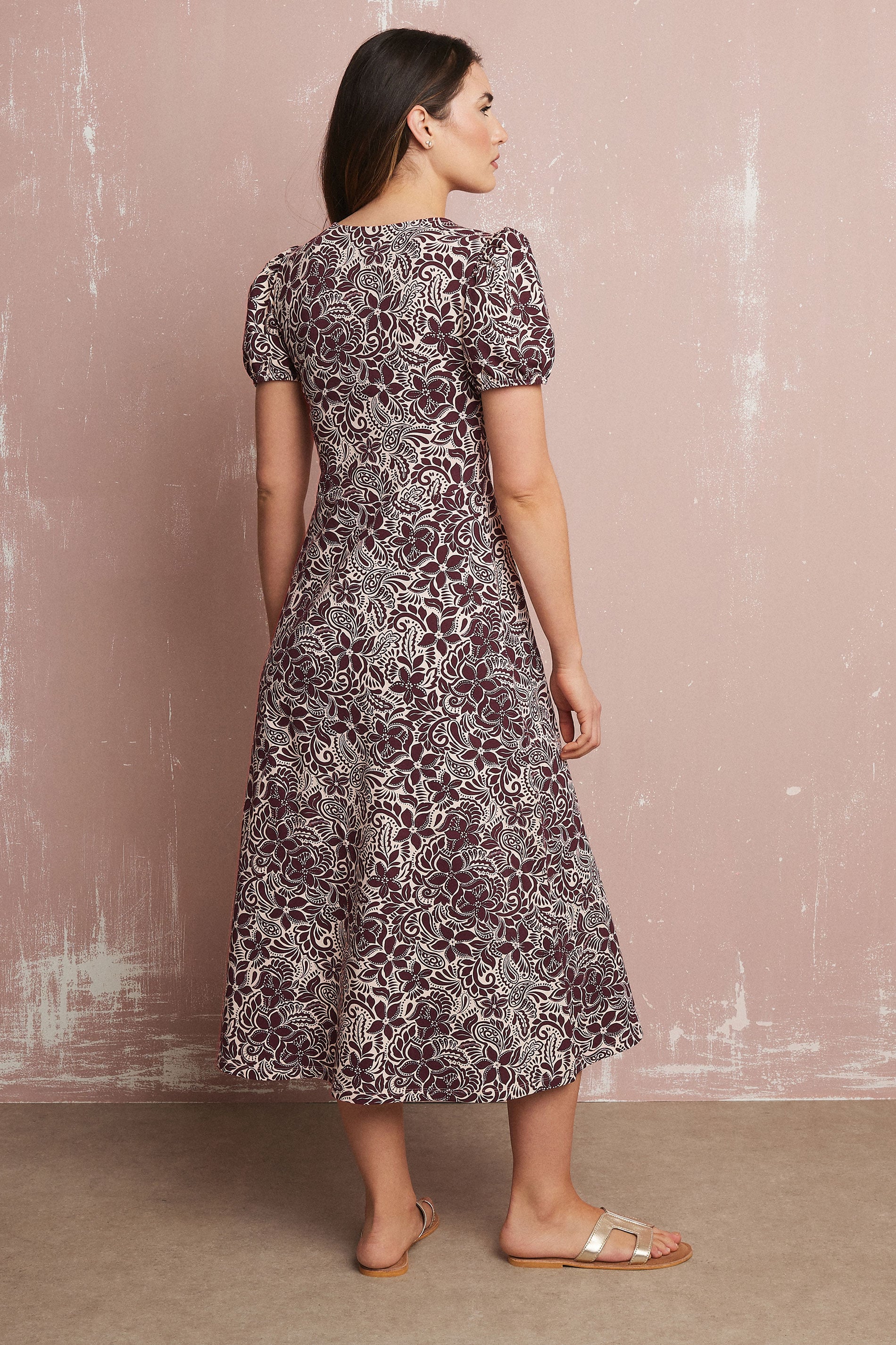 LTS Tall Purple Floral Puff Sleeve Midi Dress | Long Tall Sally 2