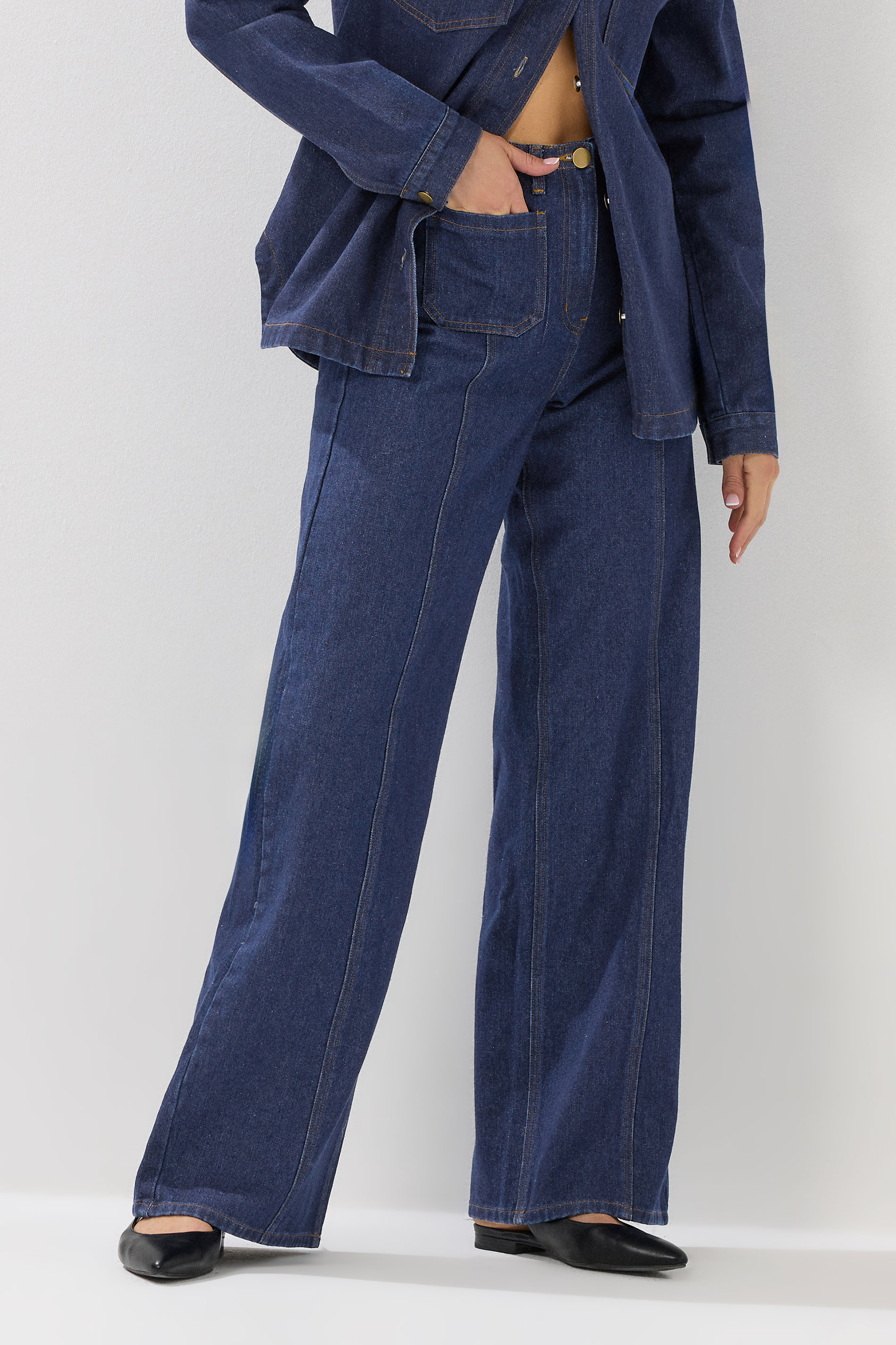 LTS Tall Blue Seam Front Pocket Wide Leg Jeans | Long Tall Sally  2