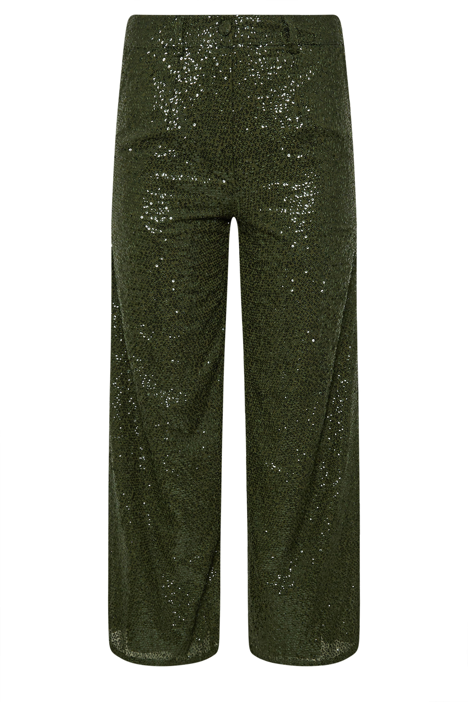 PixieGirl Petite Women's Khaki Green Sequin Embellished Wide Leg Trousers | PixieGirl 6