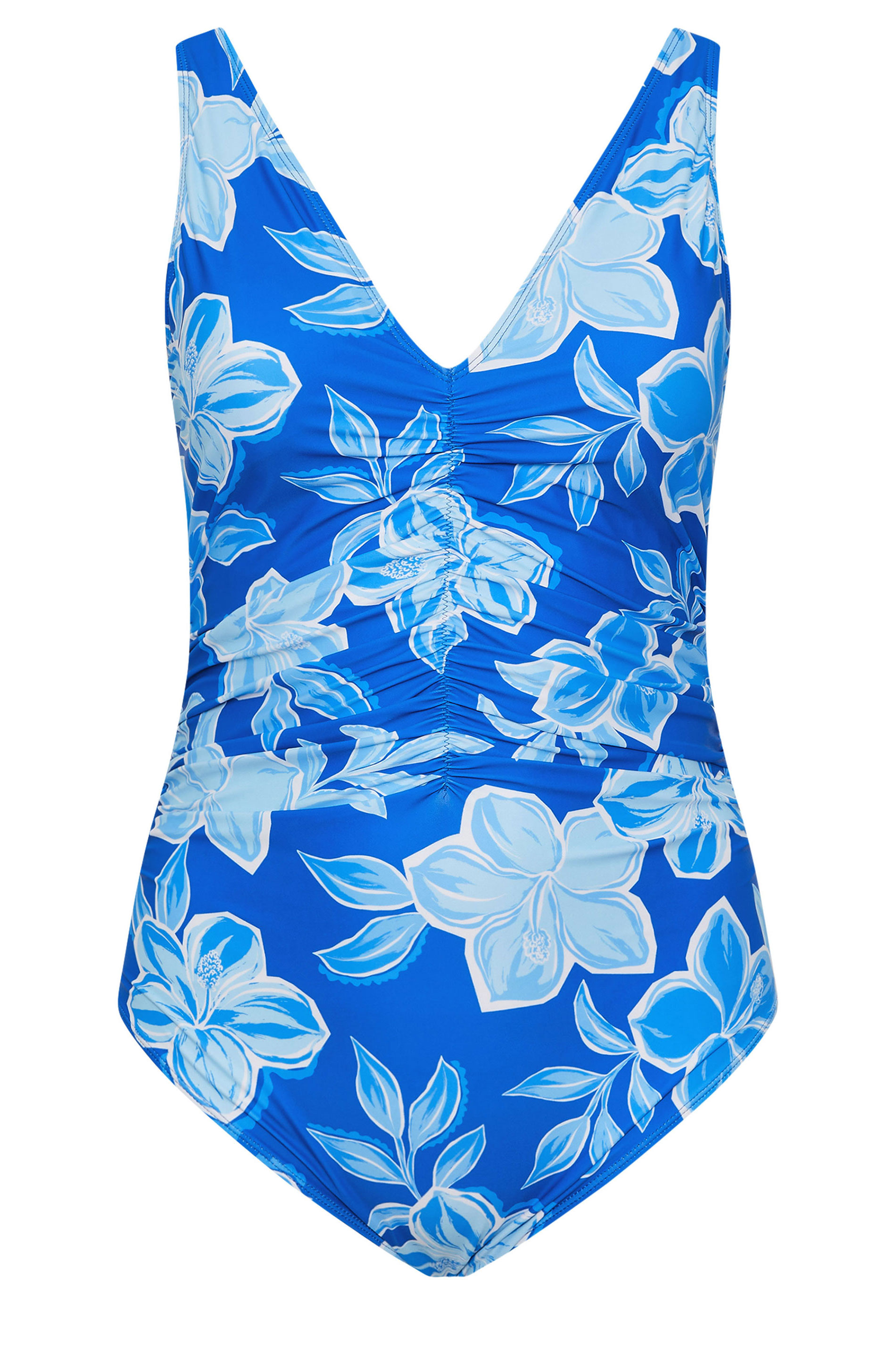 YOURS Plus Size Blue Floral Print Plunge Swimsuit | Yours Clothing 5
