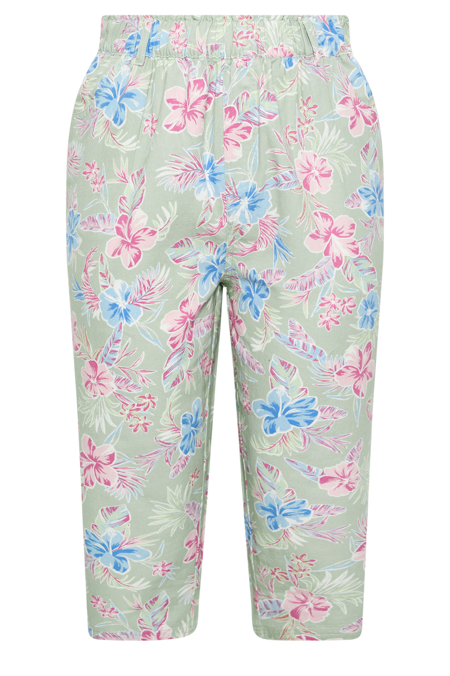 YOURS Plus Size Sage Green Tropical Cropped Trousers | Yours Clothing 5