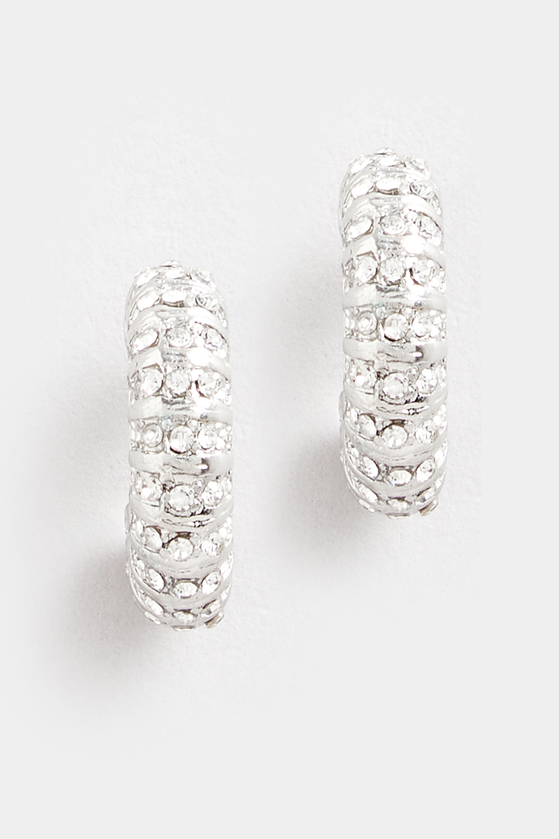 Silver Tone Mini Diamante Hoop Earrings | Yours Clothing  3