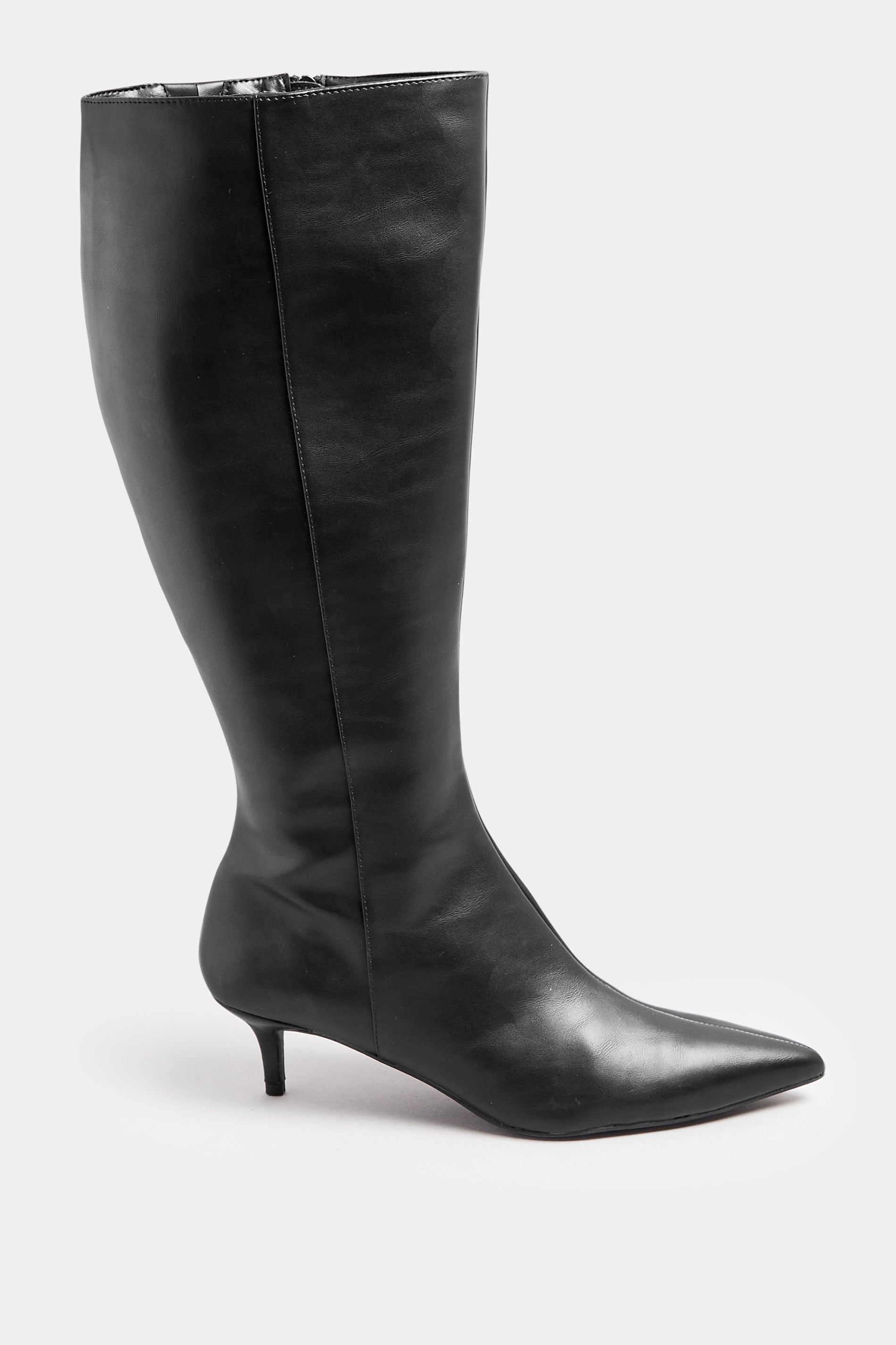 LTS Black Faux Leather Knee High Heeled Boots In Standard Fit | Long Tall Sally 2
