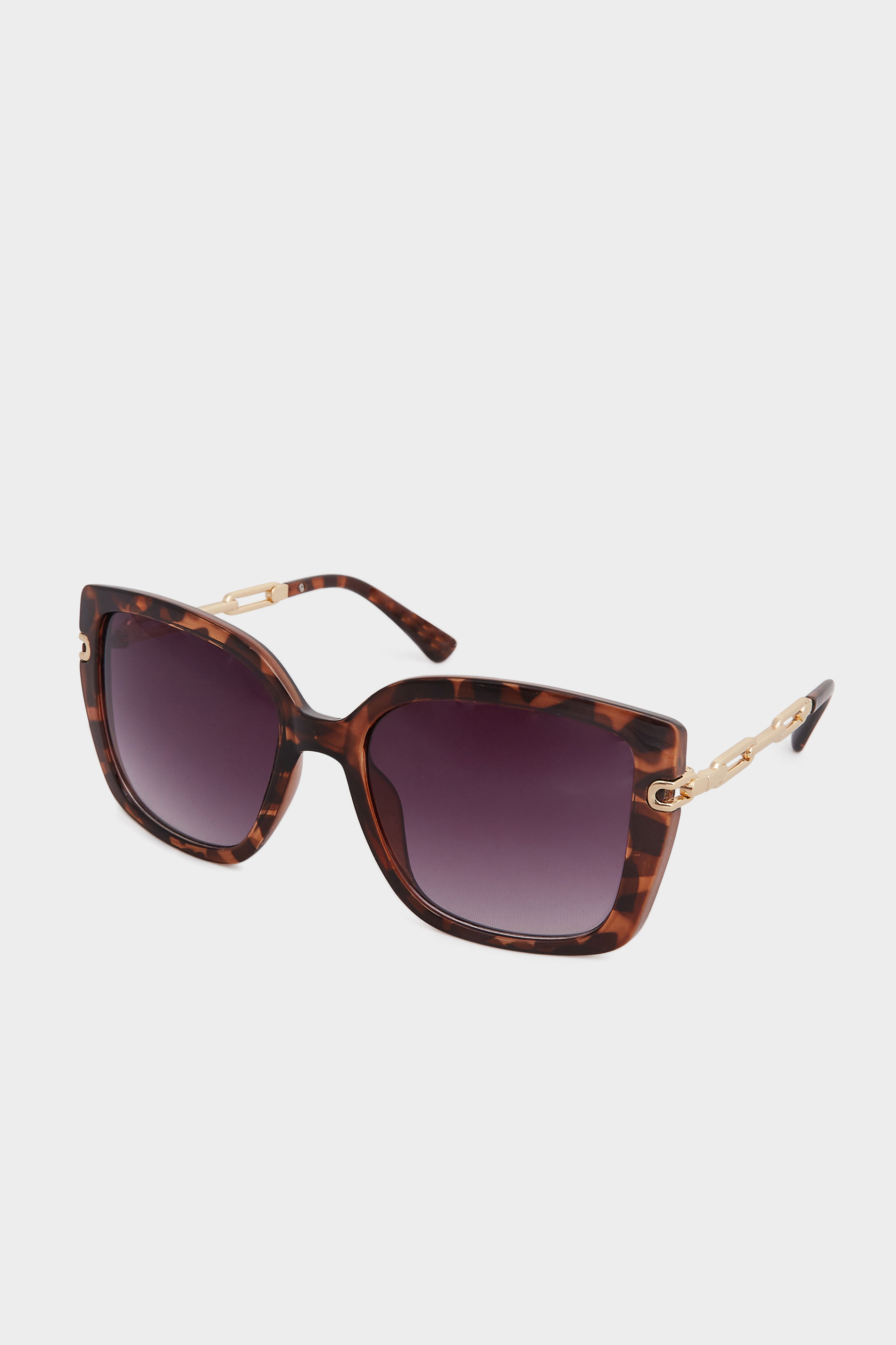 Plus Size Brown Tortoiseshell Oversized Chain Arm Sunglasses | Yours Clothing 1