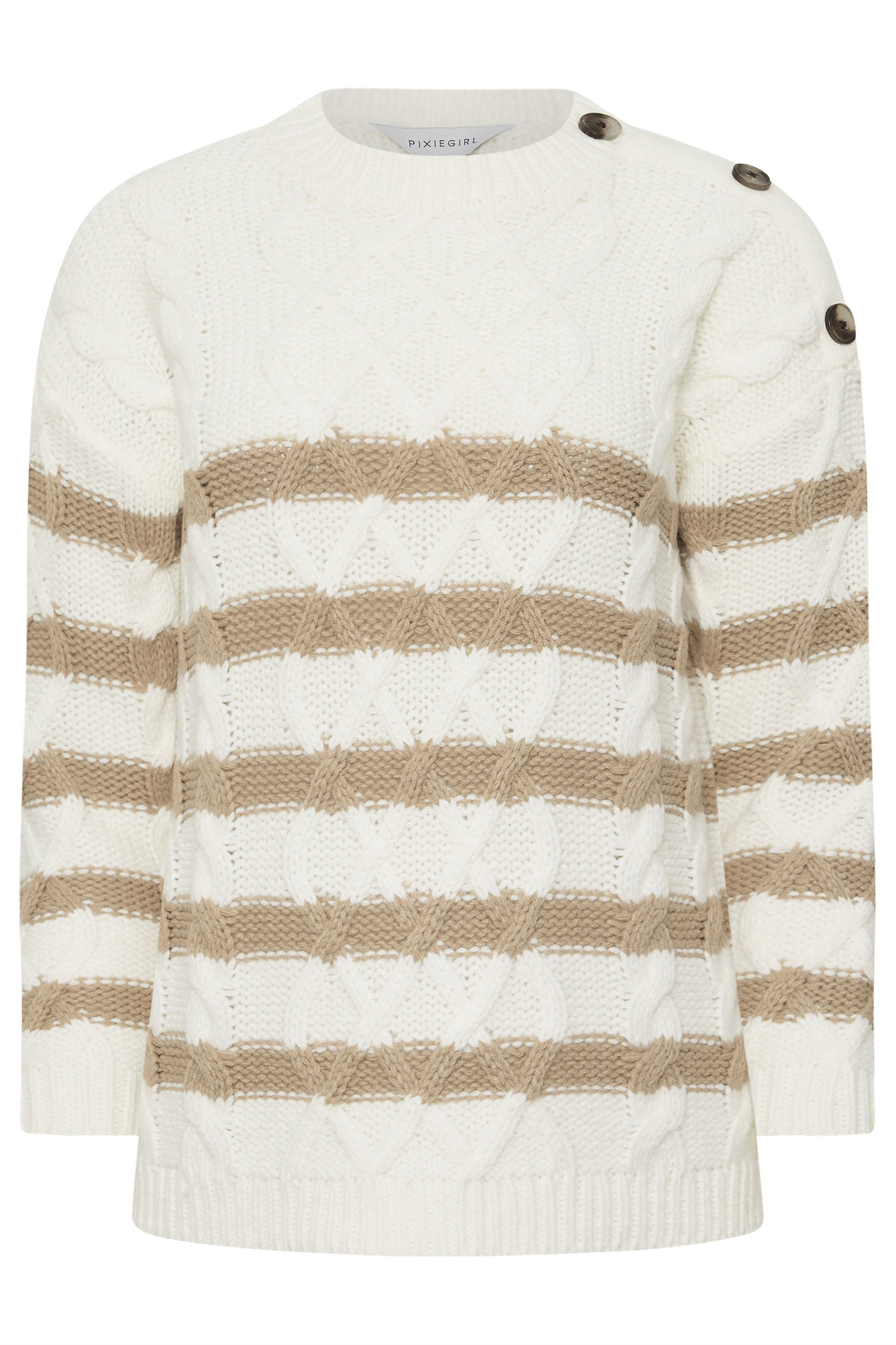 PixieGirl Petite Women's Ivory White Striped Cable Knit Jumper | PixieGirl 5