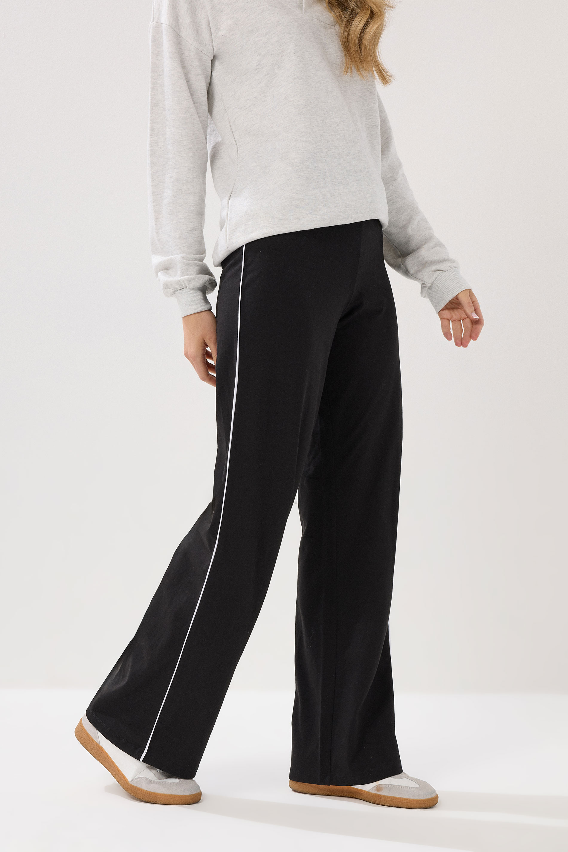 LTS Tall Black Striped Wide Leg Leggings | Long Tall Sally 1