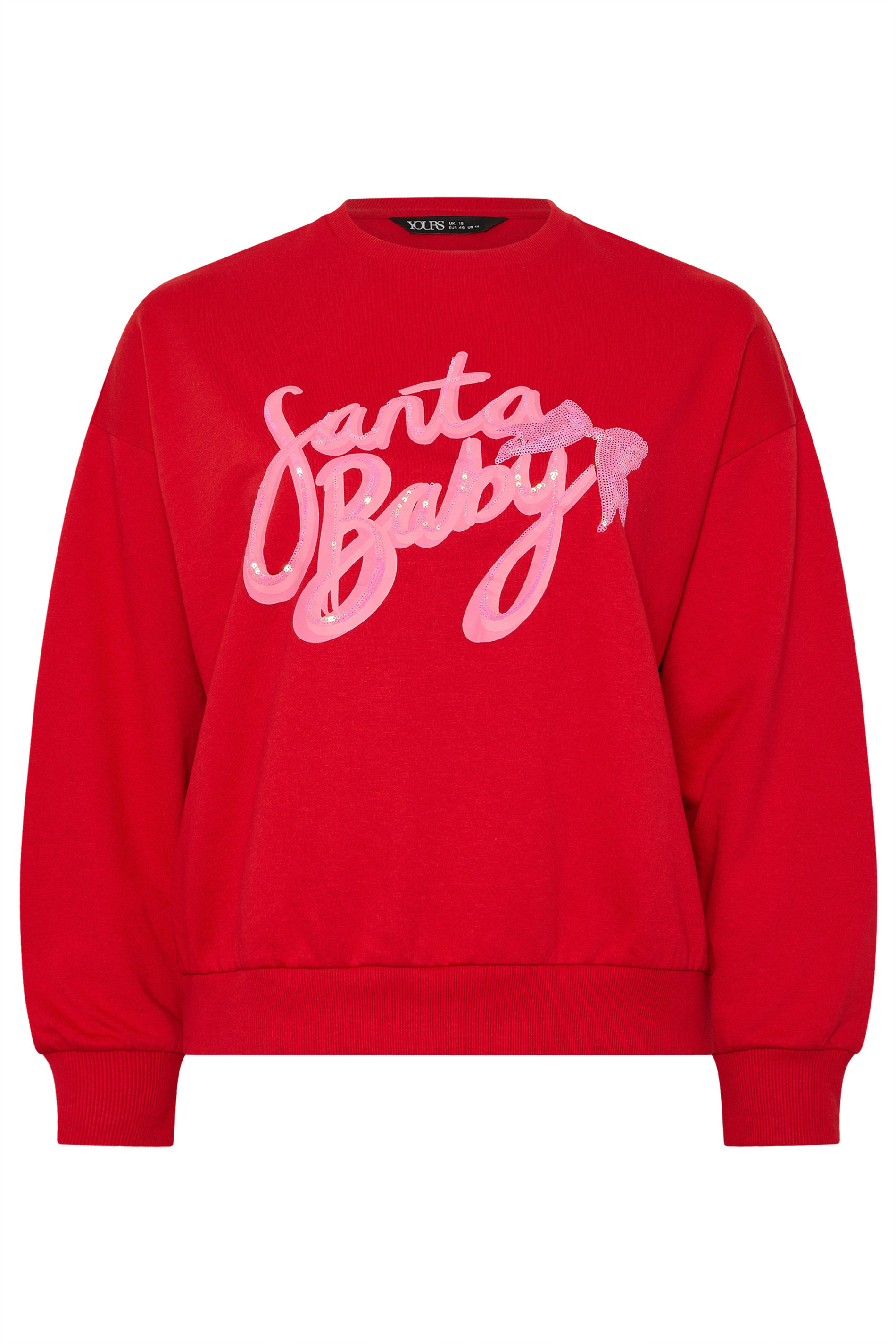 YOURS Plus Size Red 'Santa Baby' Slogan Sweatshirt | Yours Clothing 6
