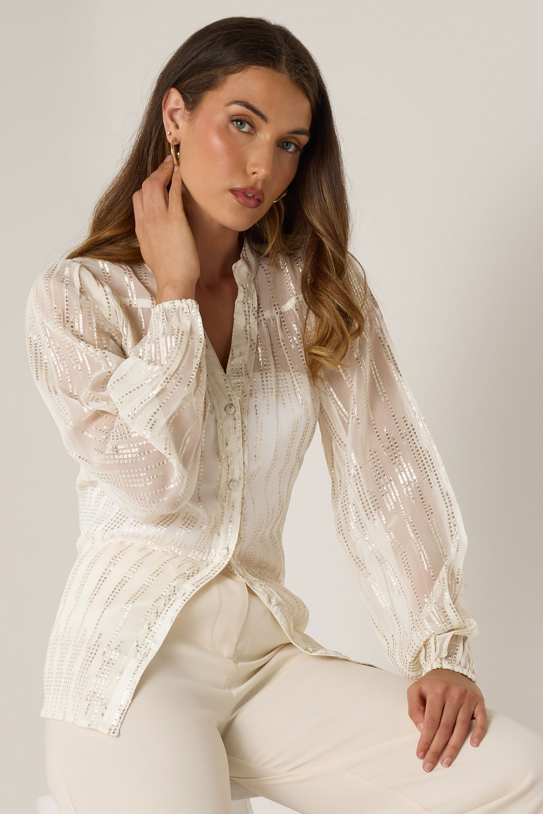 LTS Tall Women's Ivory White Metallic Dash Blouse | Long Tall Sally 5