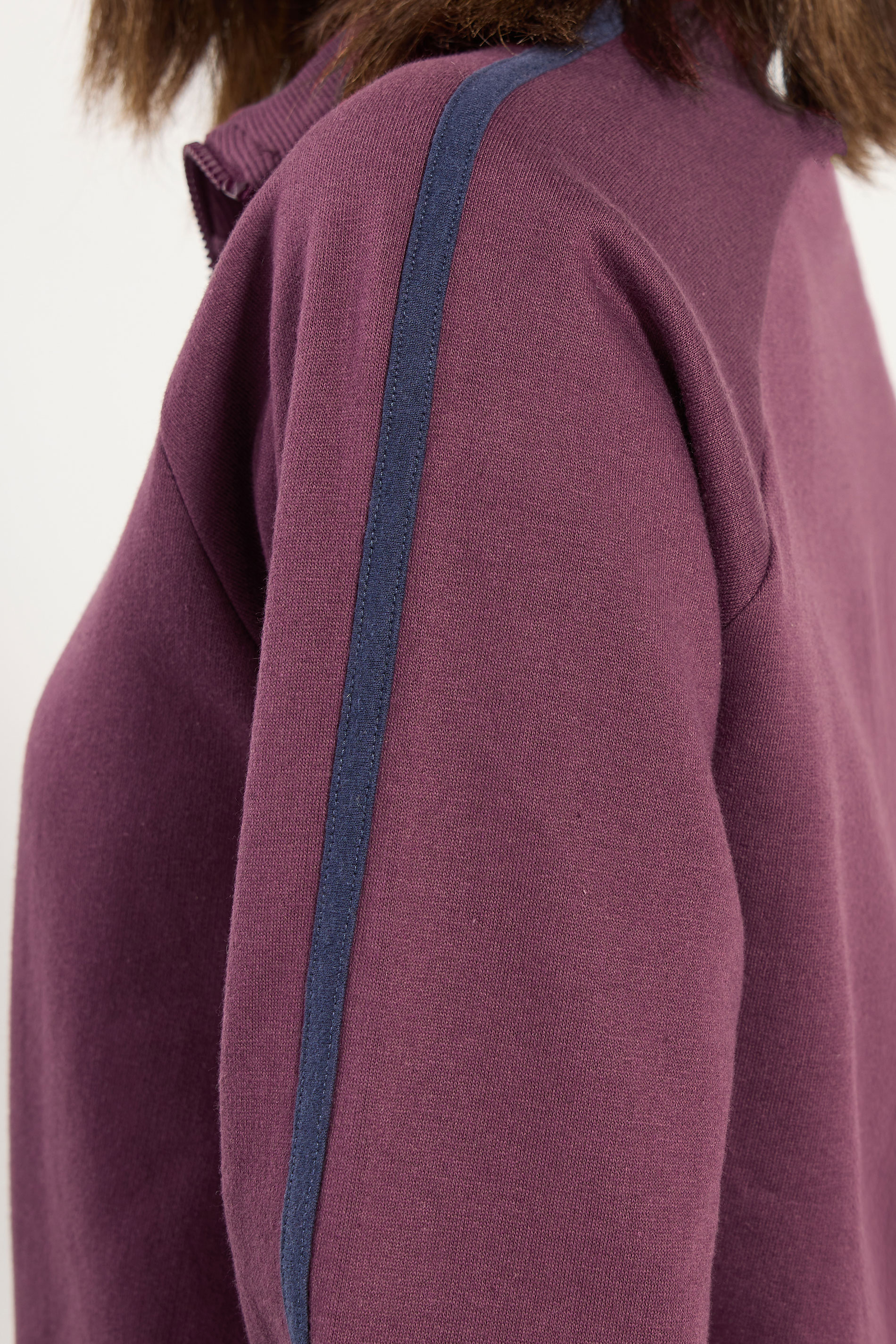 PixieGirl Petite Women's Burgundy Red Stripe Collar Zip Sweatshirt | PixieGirl  4