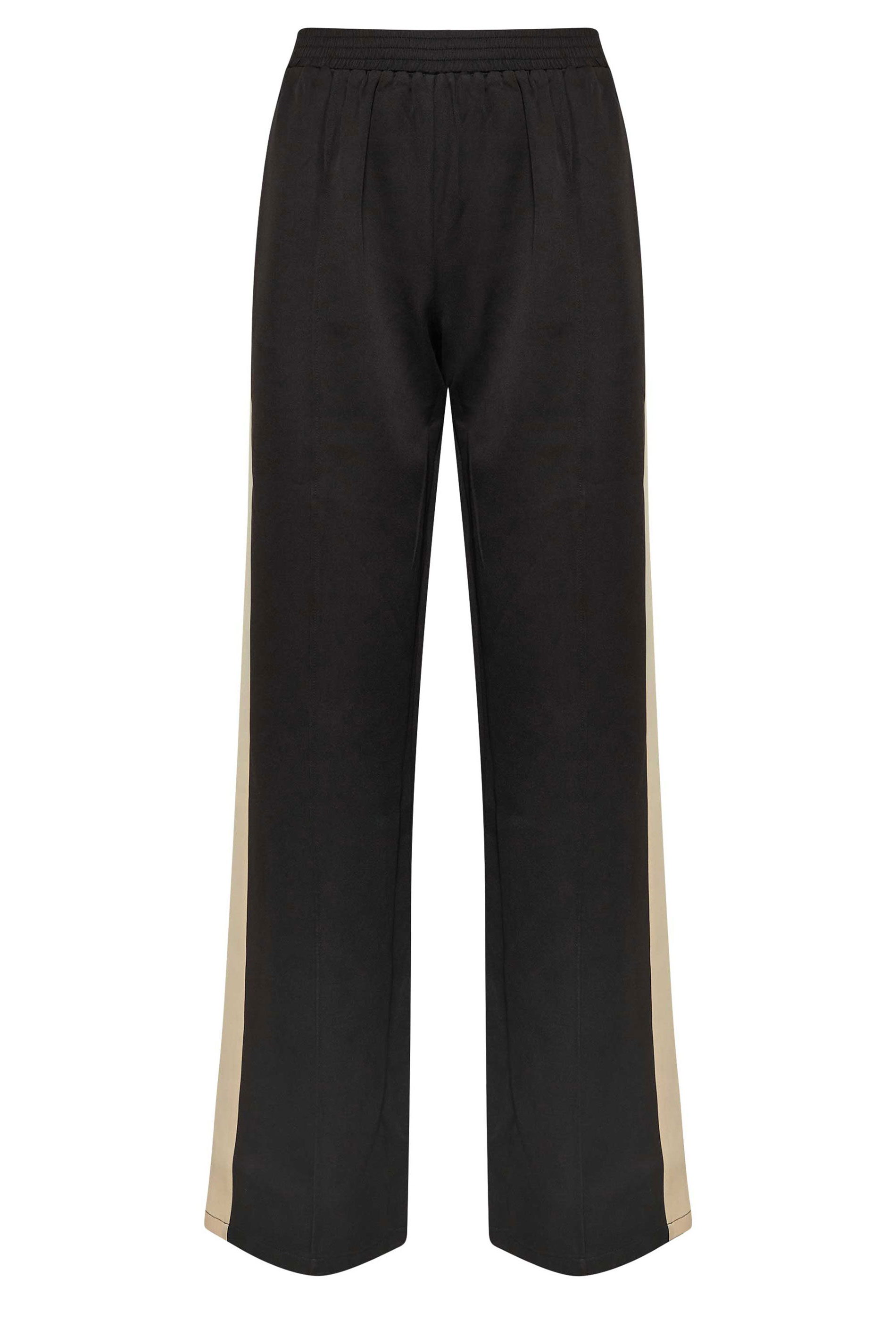 LTS Tall Black & Natural Brown Side Stripe Front Seam Wide Leg Trousers | Long Tall Sally 5
