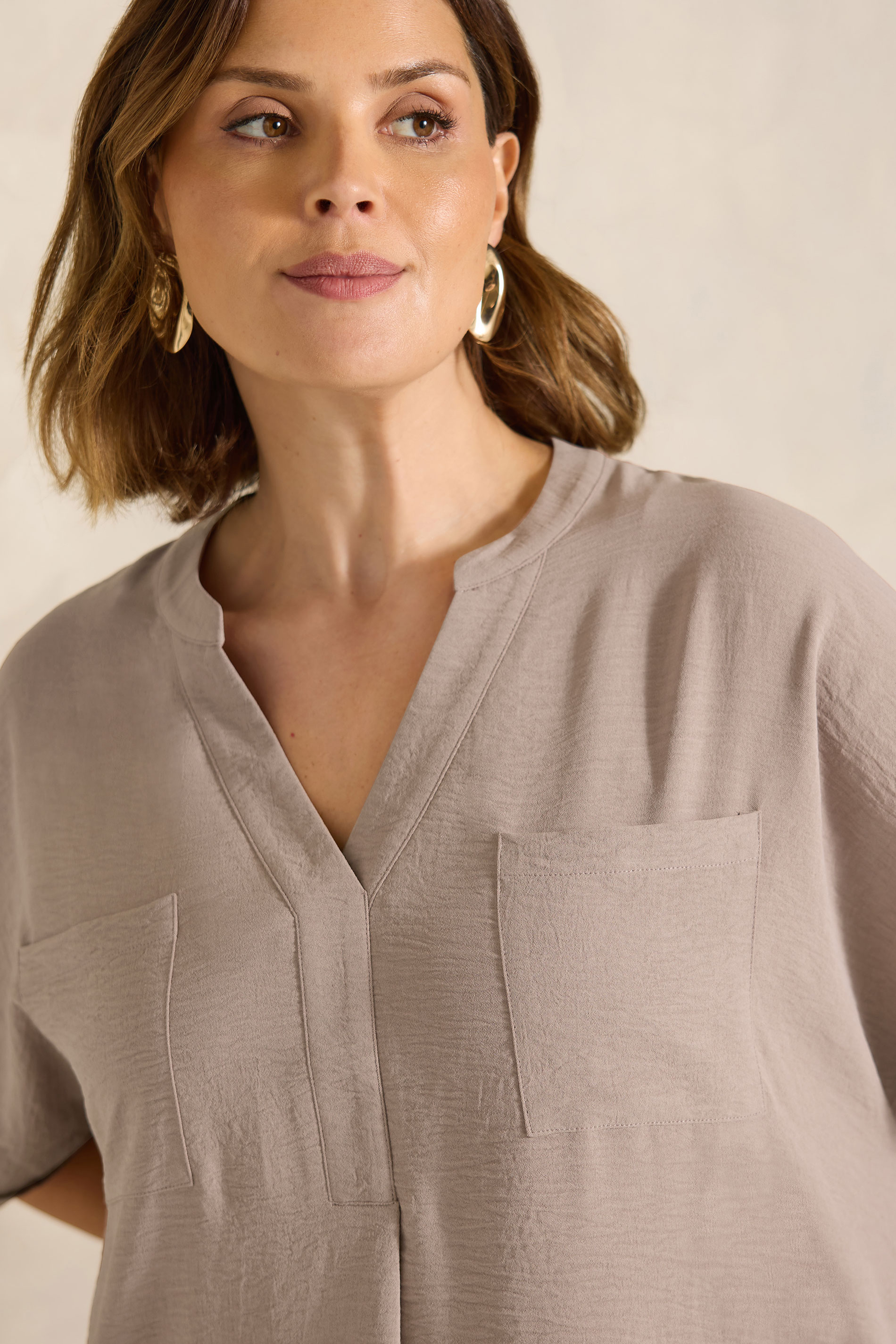 EVANS Plus Size Mocha Brown Overhead Utility Shirt | Evans 4