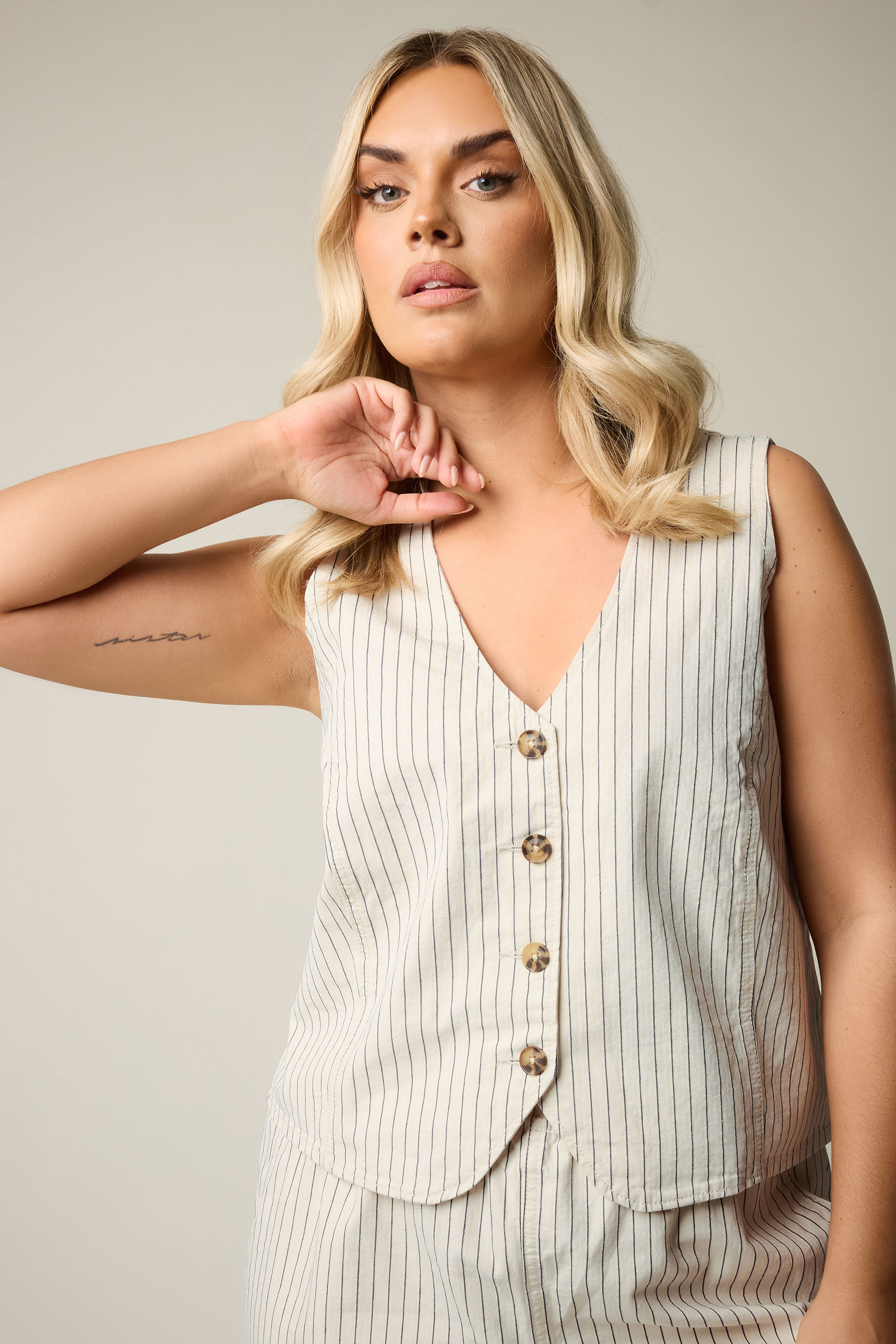 YOURS Plus Size White Pinstripe Denim Waistcoat | Yours Clothing 5