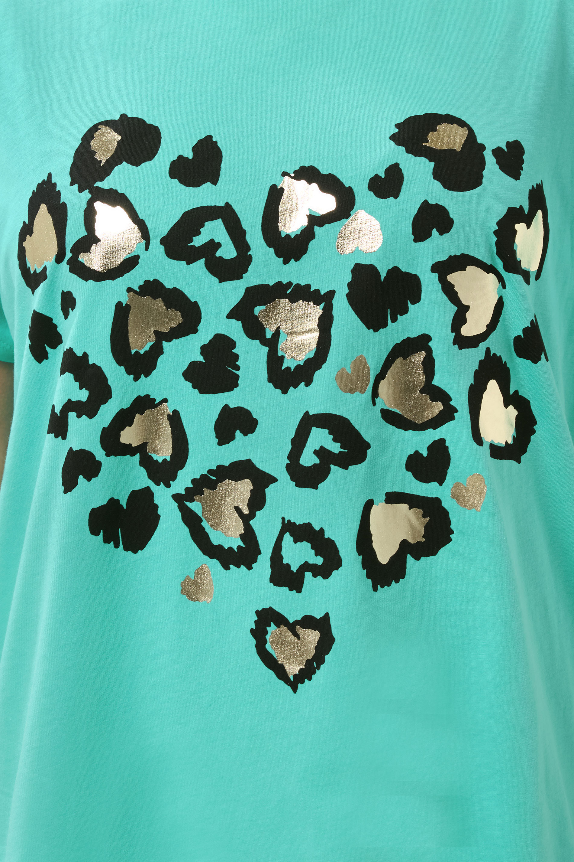 YOURS Plus Size Green Leopard Heart T-Shirt | Yours Clothing 5