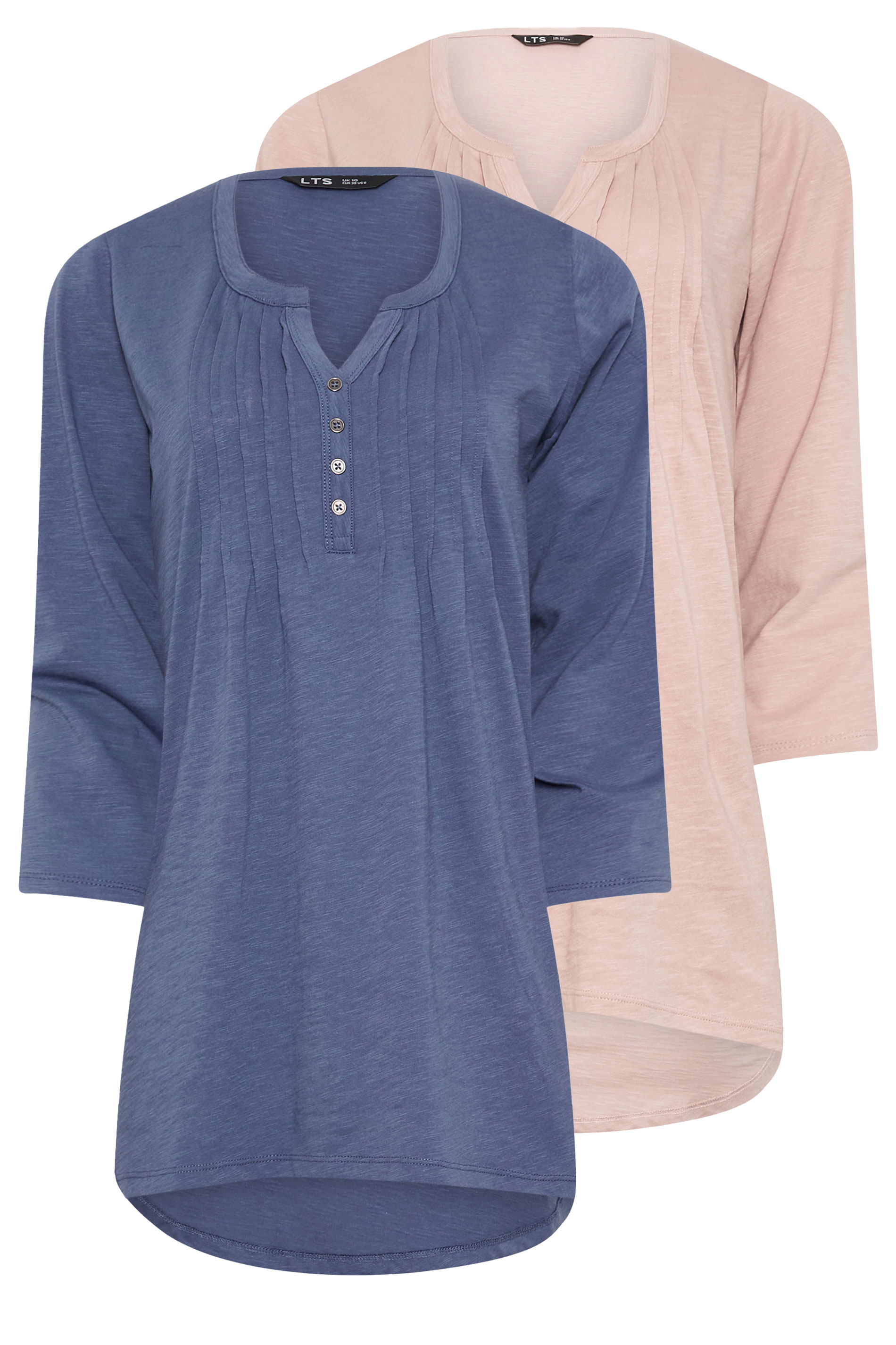 LTS Tall 2 PACK Light Pink & Blue Cotton Henley Tops | Long Tall Sally 3