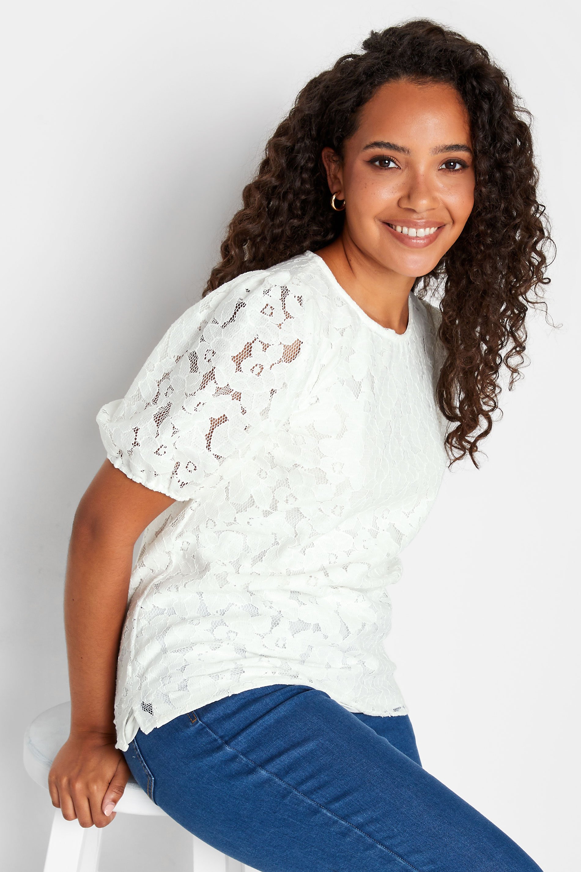 M&Co White Lace Puff Sleeve Blouse | M&Co 1