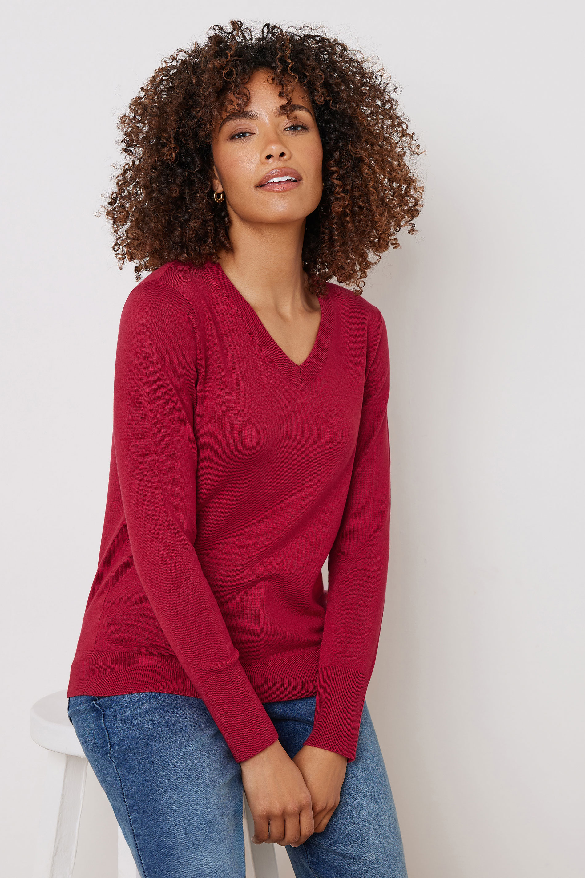 Women's Red M&Co M&Co Vneck Long Sleeve Jumper Size 26-28