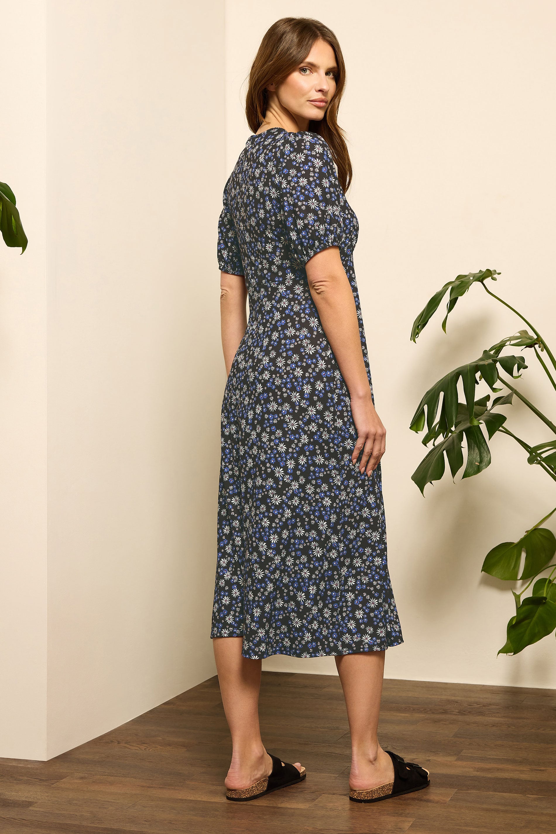 M&Co Black & Blue Floral Print Midi Dress | M&Co 2