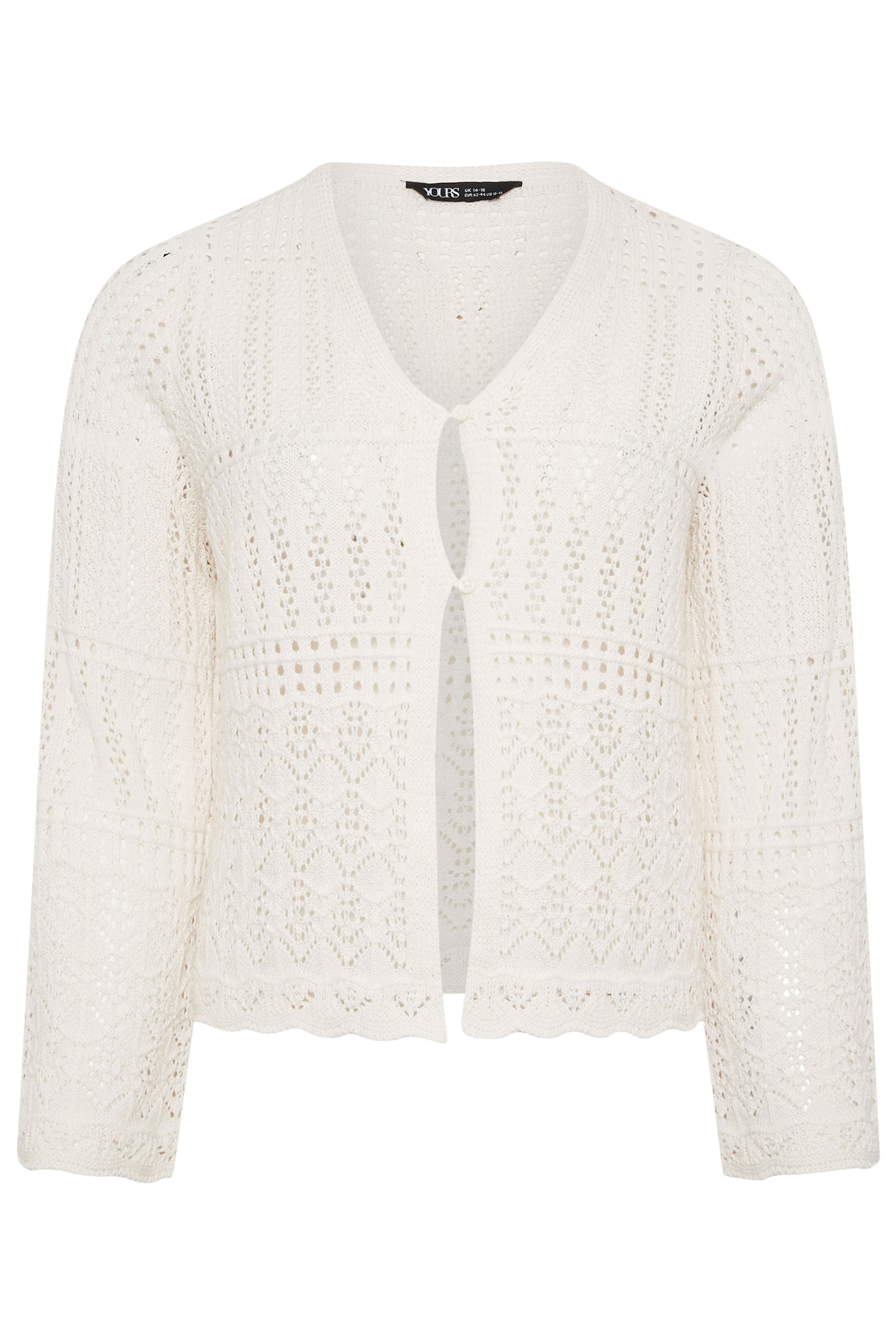 YOURS Plus Size Ivory White Pointelle Knitted Cardigan | Yours Clothing 6