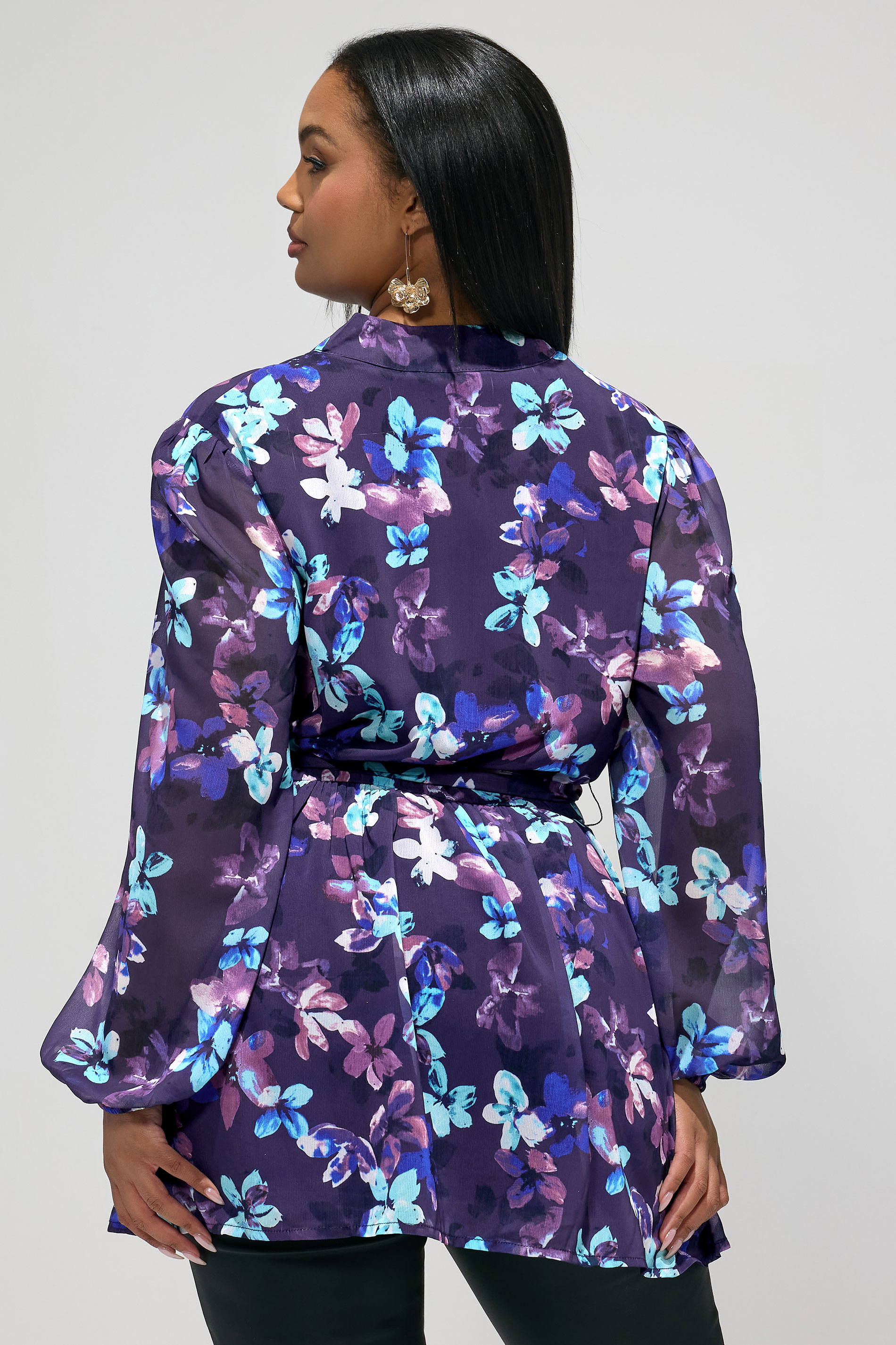 YOURS LONDON Plus Size Blue Floral Wrap Top | Yours Clothing 2