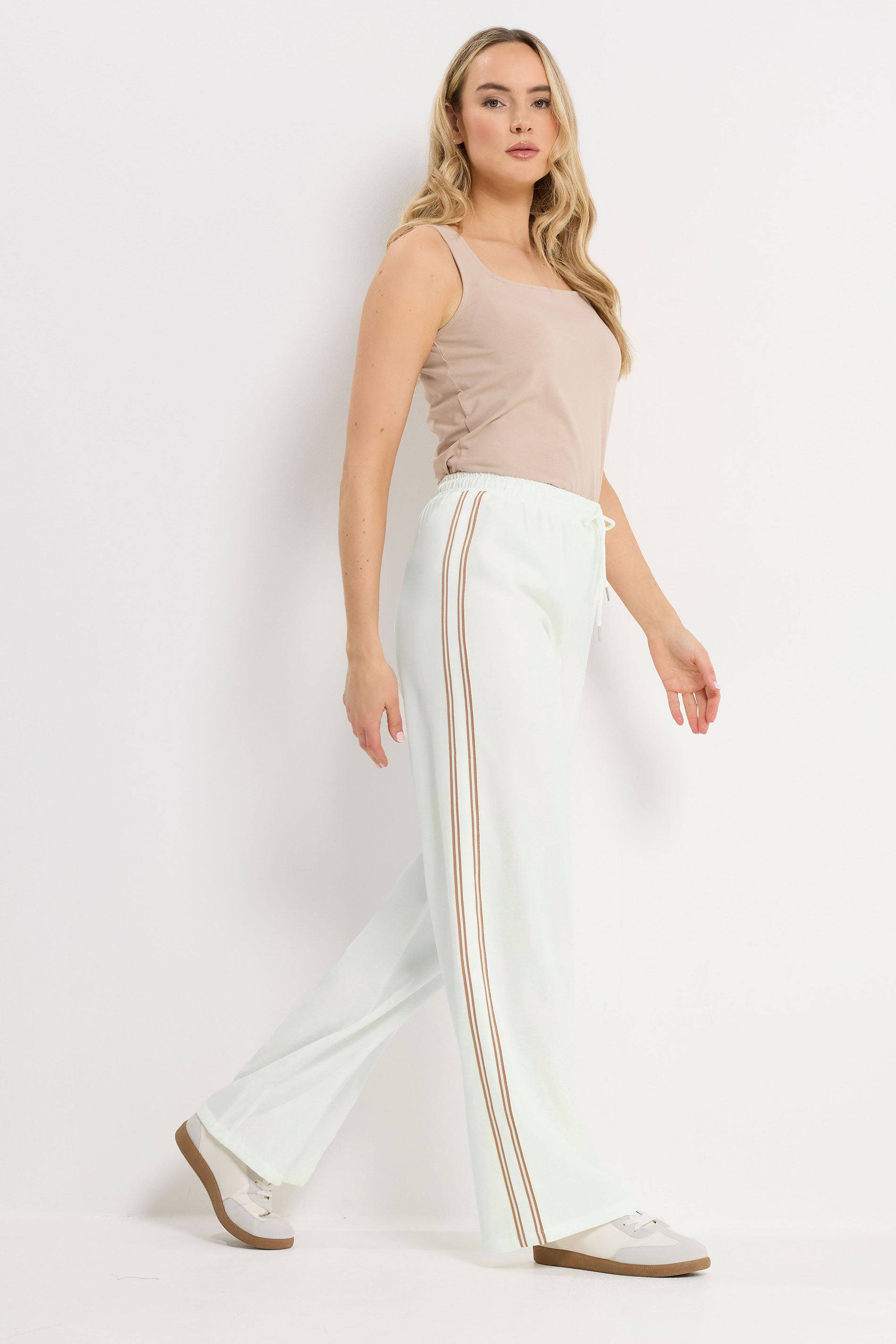 LTS Tall Women's Ivory White Side Stripe Wide Leg Trousers | Long Tall Sally 1