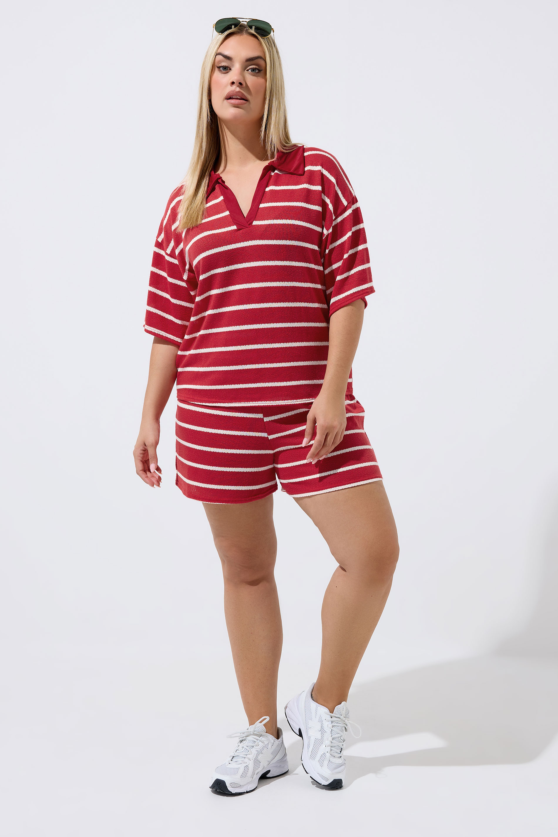 LIMITED COLLECTION Plus Size Red Stripe Rugby Collar Top | Yours Clothing 1