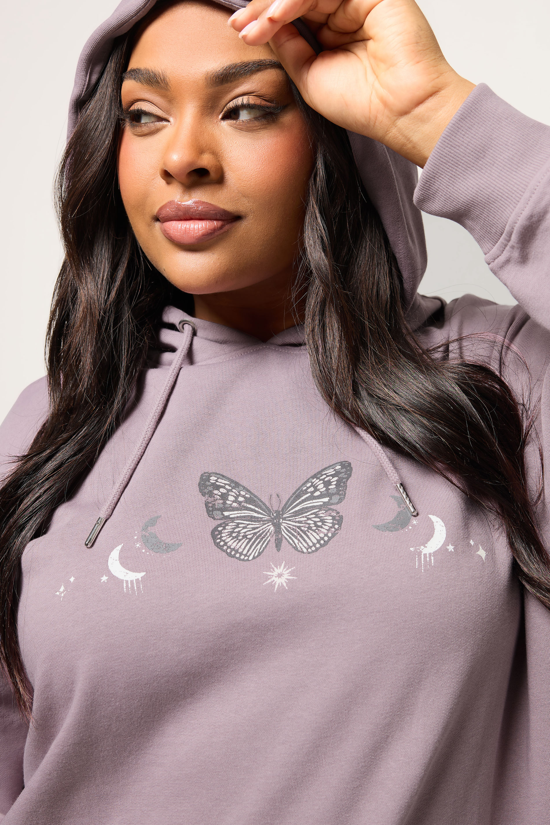 YOURS Plus Size Mauve Purple Celestial Hoodie | Yours Clothing 5