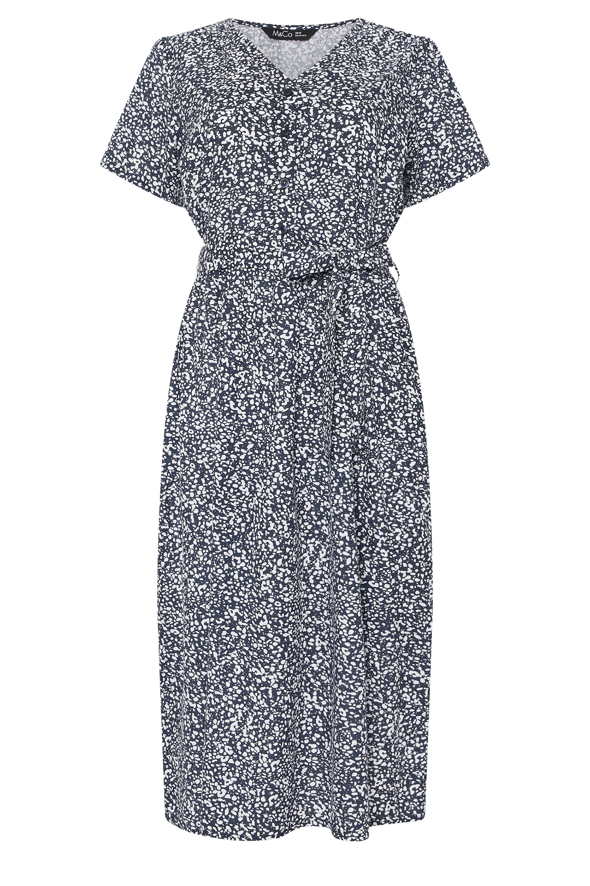 M&Co Navy Blue Spot Print Belted Midi Dress | M&Co 6