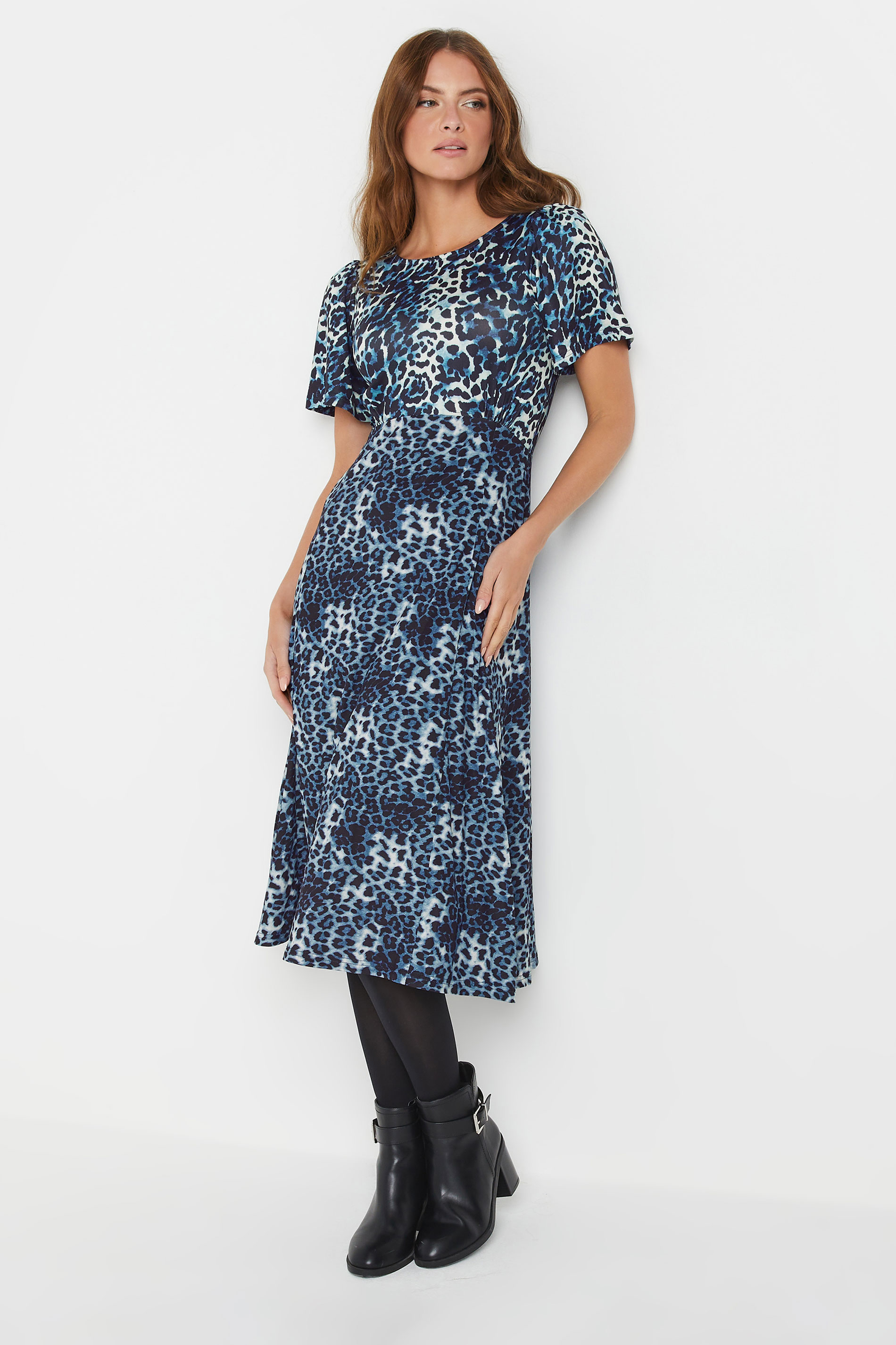 M&Co Blue Leopard Print Midi Dress | M&Co 1