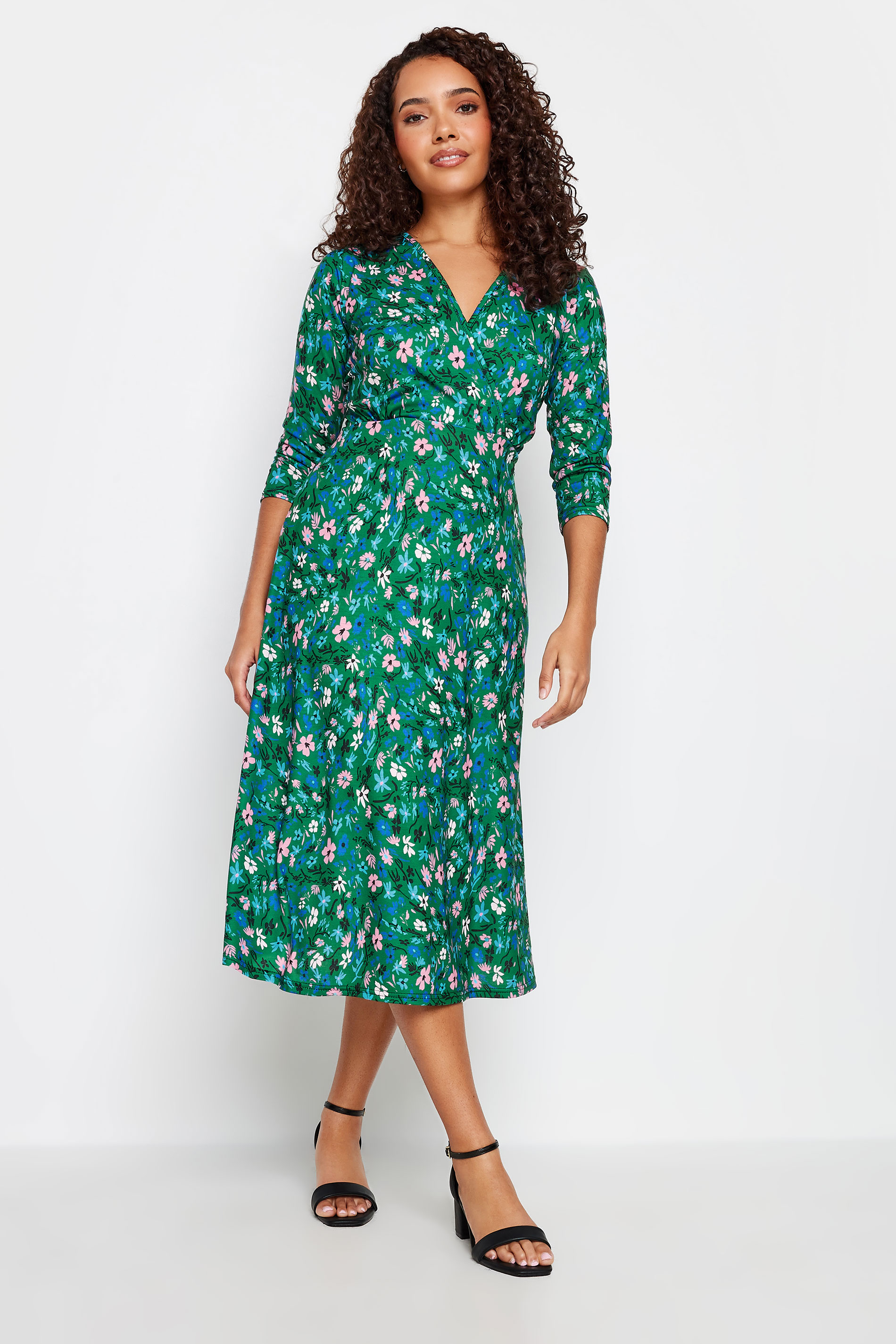 M&Co Green Floral Print Wrap Dress | M&Co  1