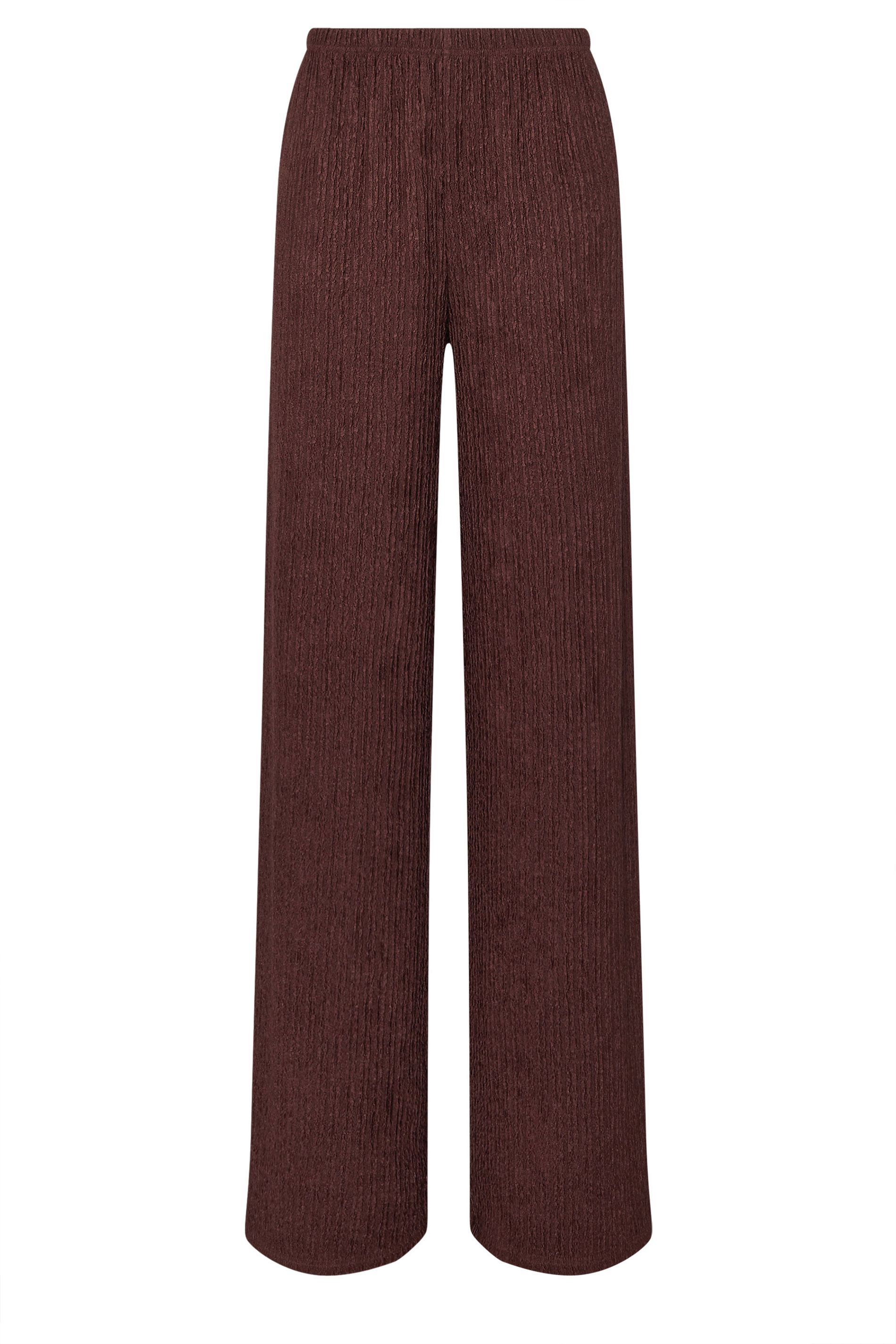 LTS Tall Brown Textured Elasticated Waist Wide Leg Trousers | Long Tall Sally 5