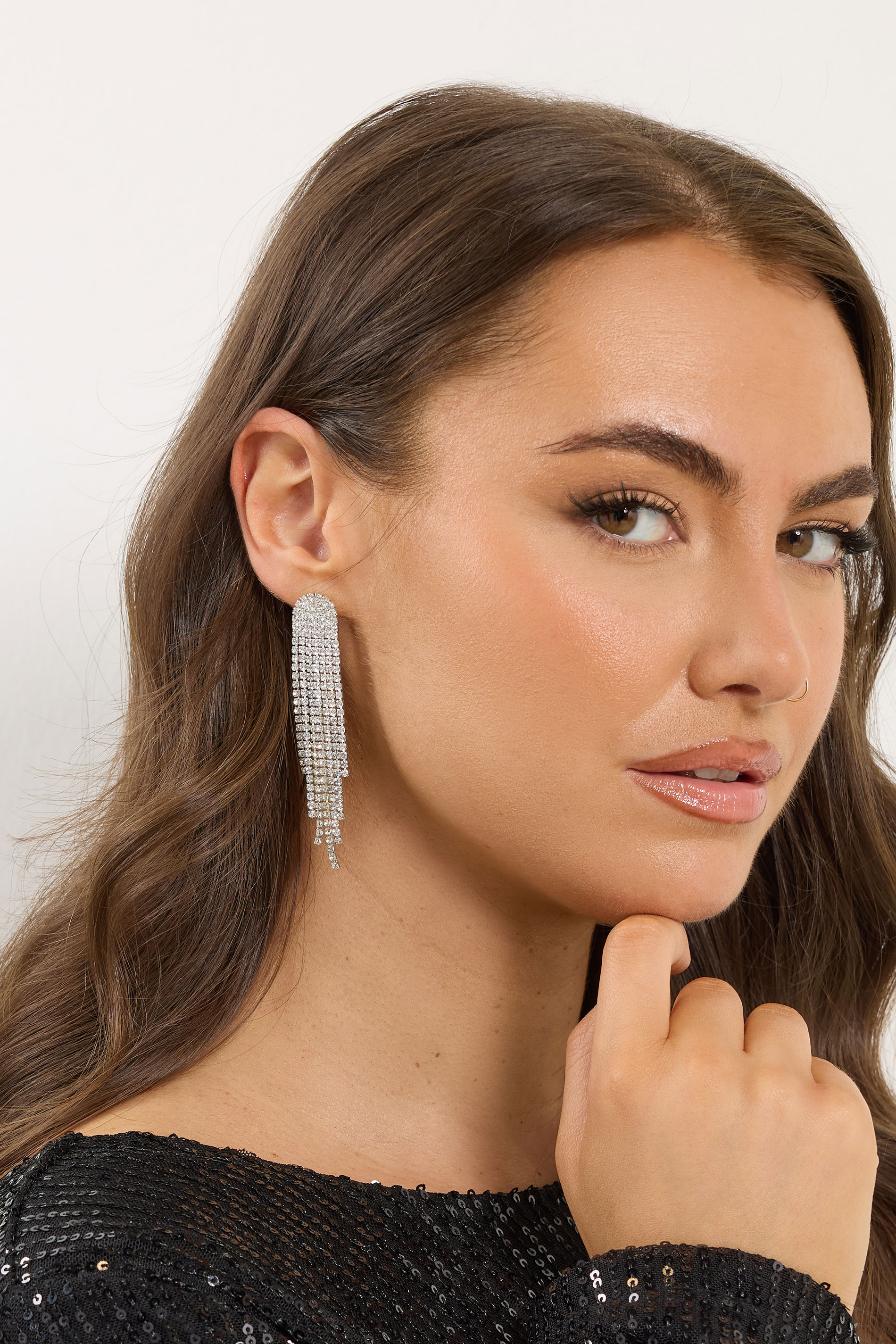 Women's Silver Yours Tone Diamante Statement Earrings Size One Size