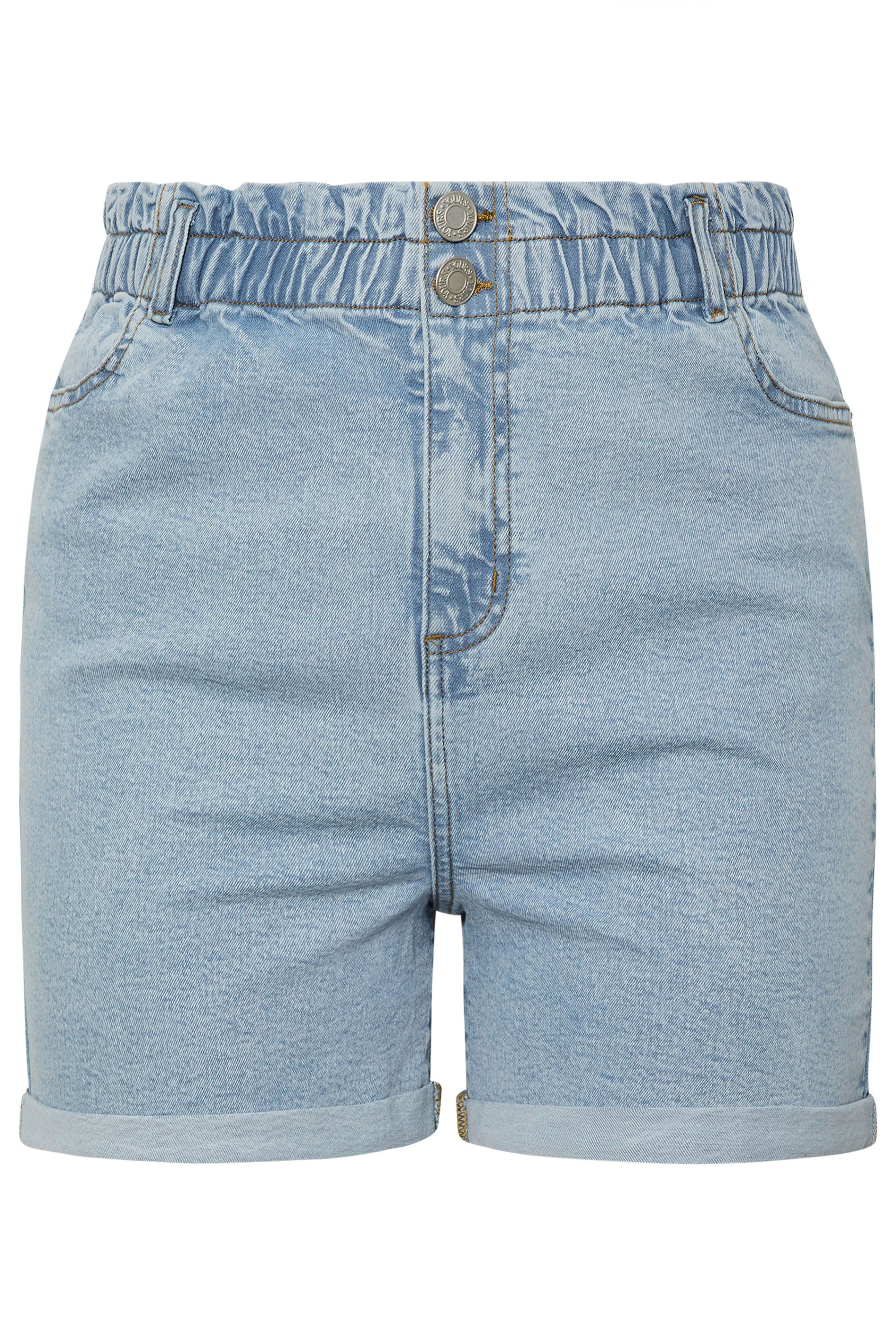 YOURS Plus Size Light Blue Elasticated Waist Turn Up Denim Shorts | Yours Clothing 5