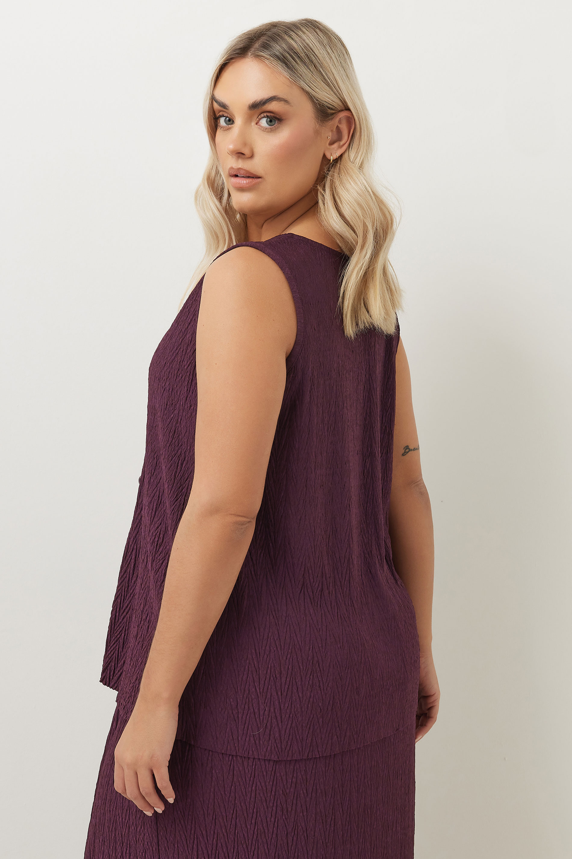YOURS Plus Size Purple Crinkle Plisse Waistcoat | Yours Clothing 4