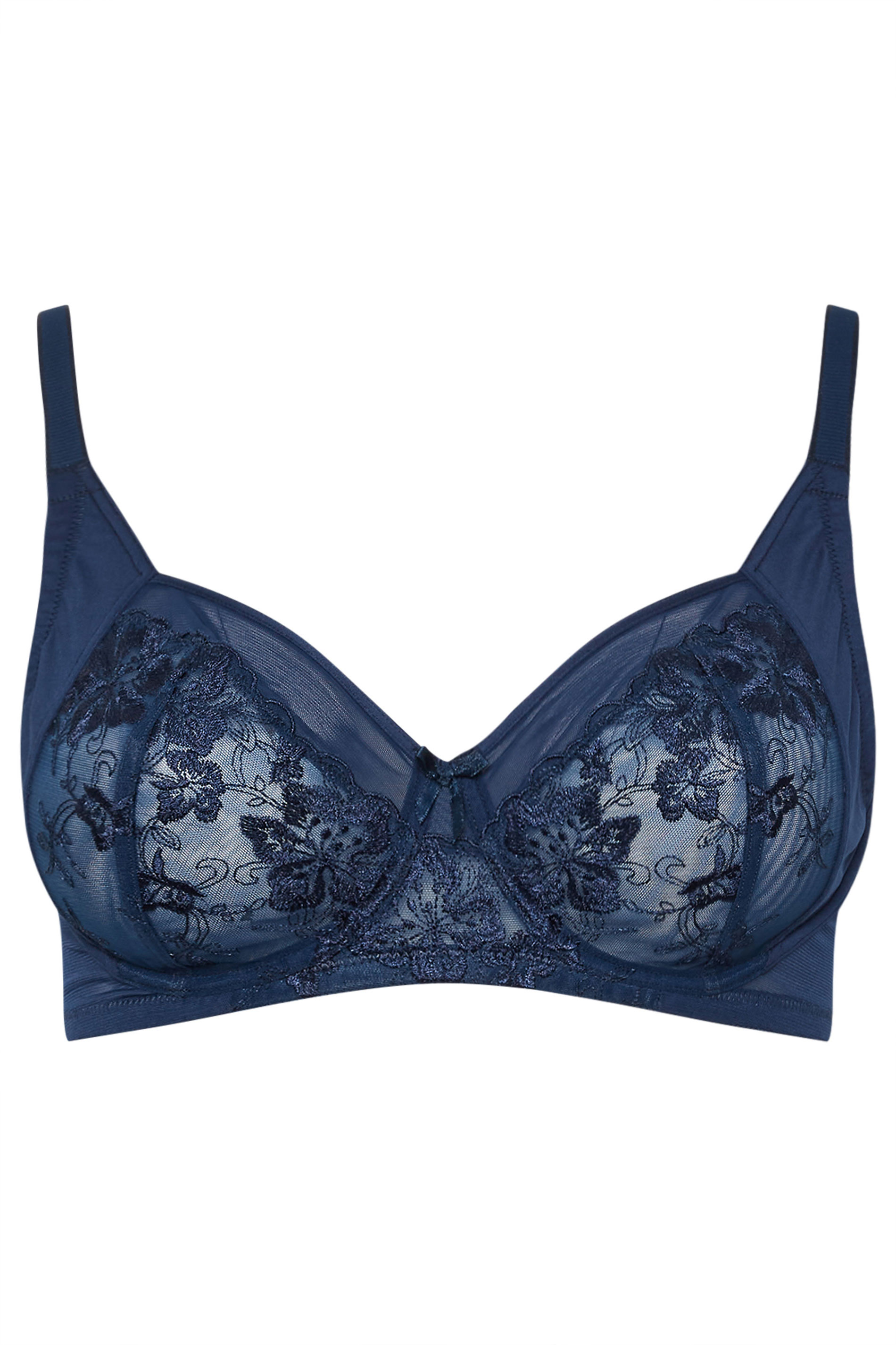 YOURSET 2 PACK Plus Size Navy Blue & White Floral Embroidered Underwired Bras | Yours Clothing 8