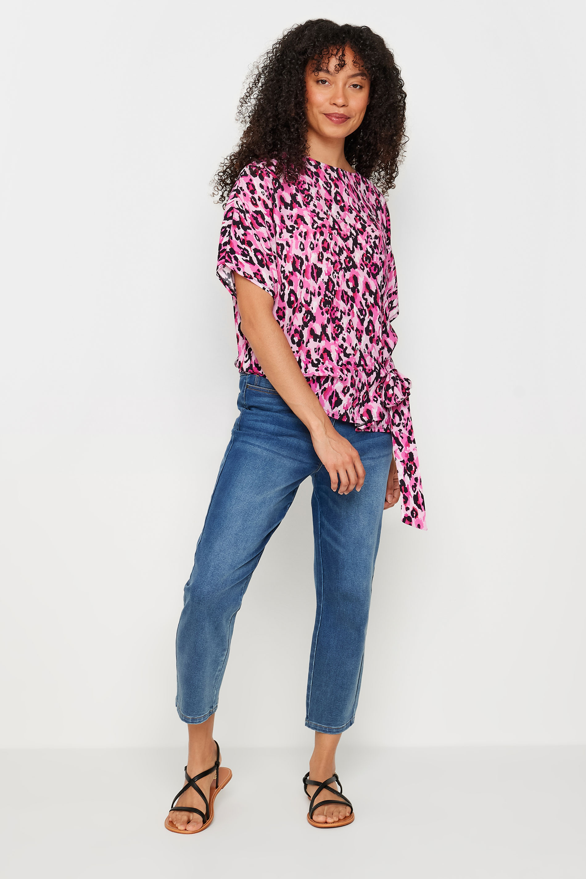 M&Co Pink Leopard Print Tie Side Detail Blouse | M&Co 2