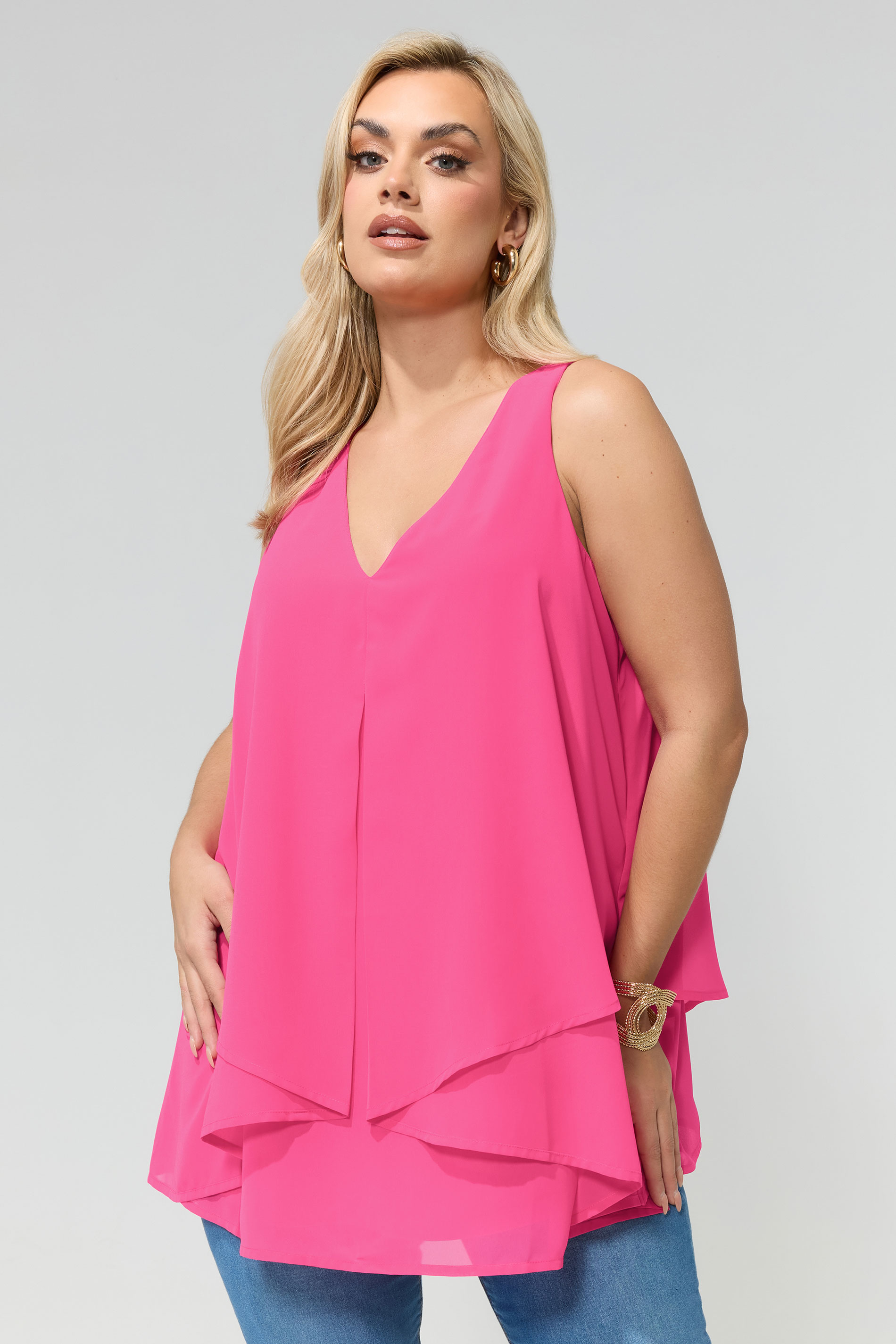 YOURS LONDON Plus Size Fuchsia Pink Layered Blouse | Yours Clothing 3
