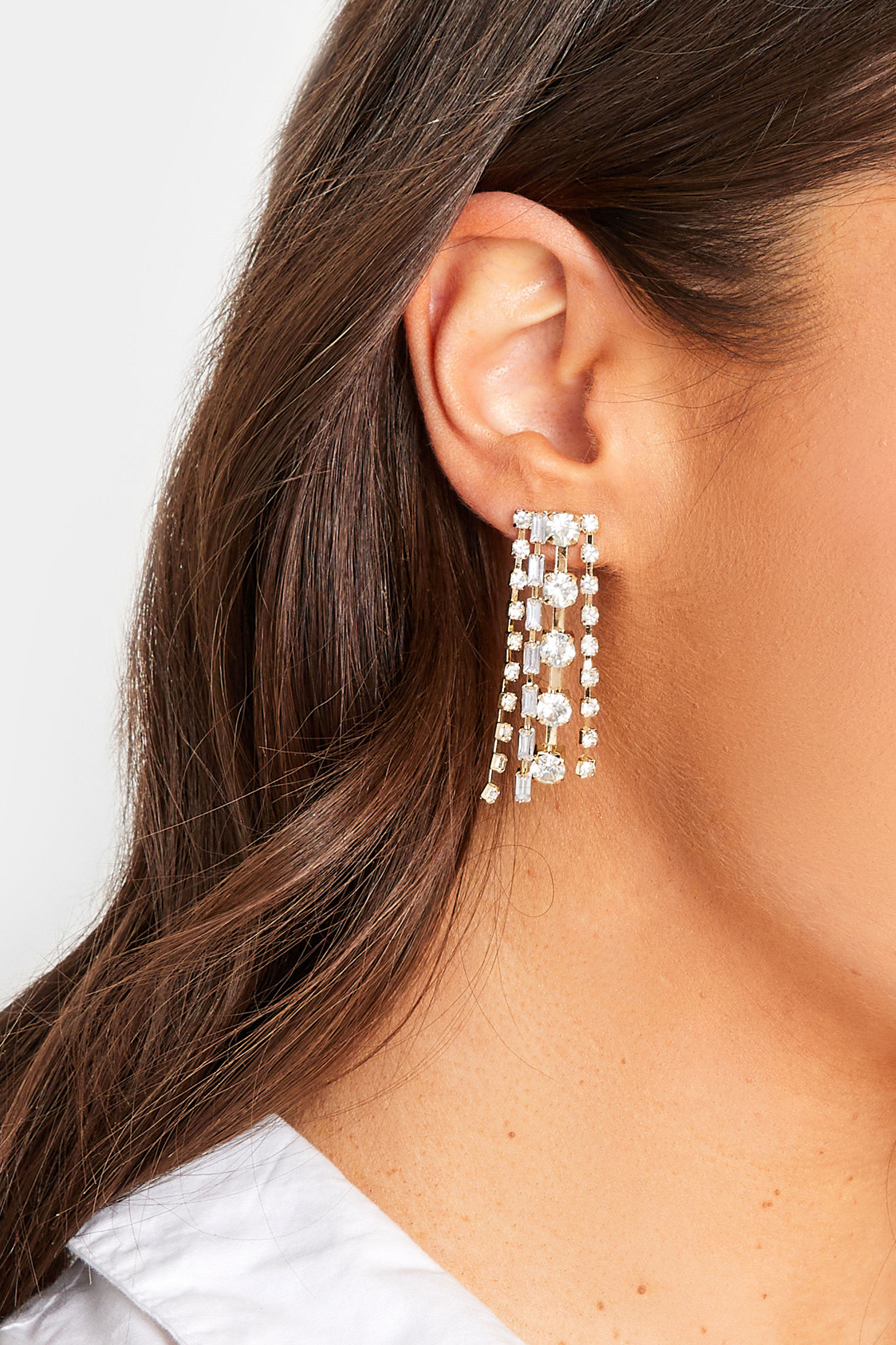 Gold Tone Diamante Tassel Drop Earrings | Yours Clothing 1