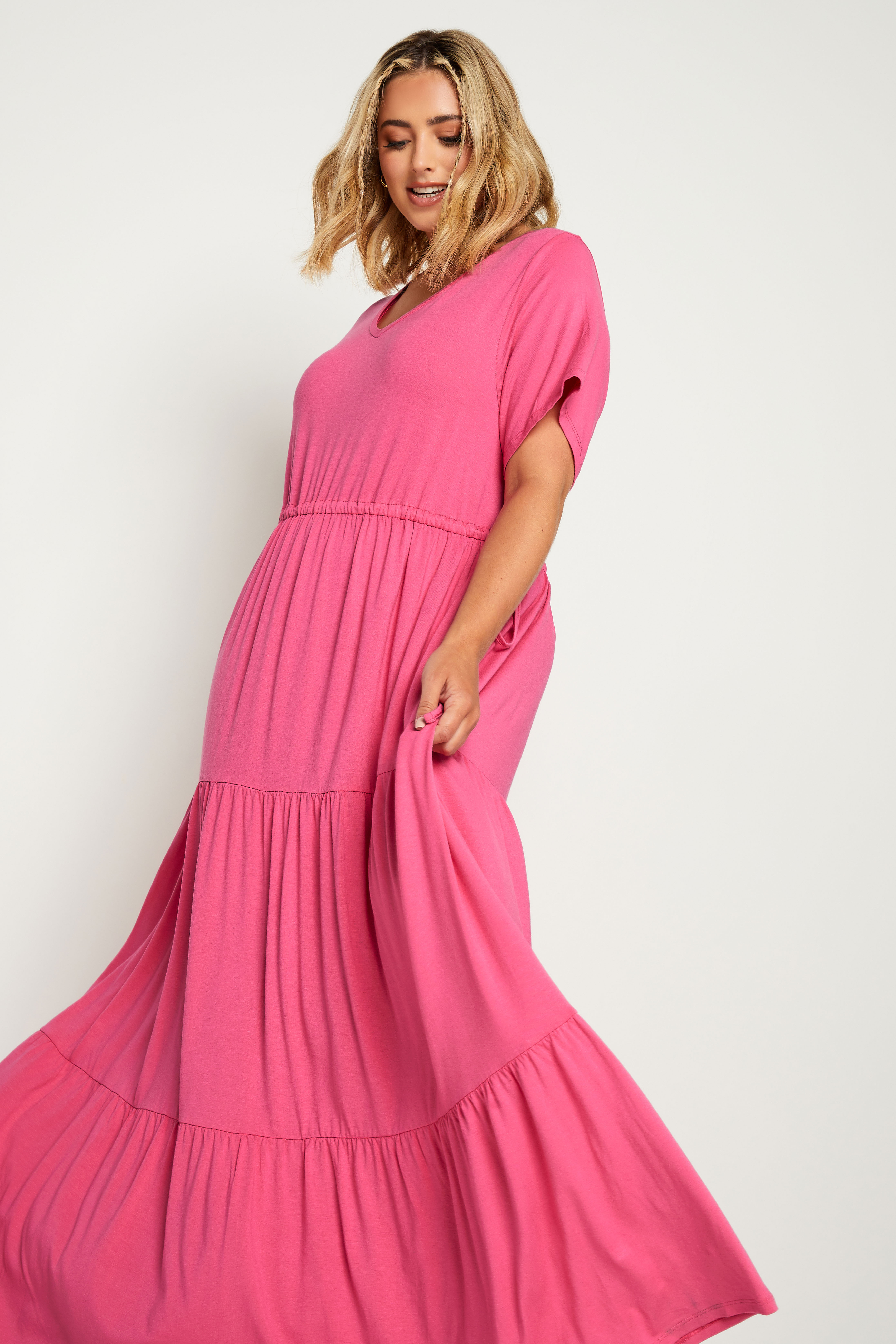 LIMITED COLLECTION Plus Size Pink Adjustable Waist Maxi Dress | Yours Clothing 1