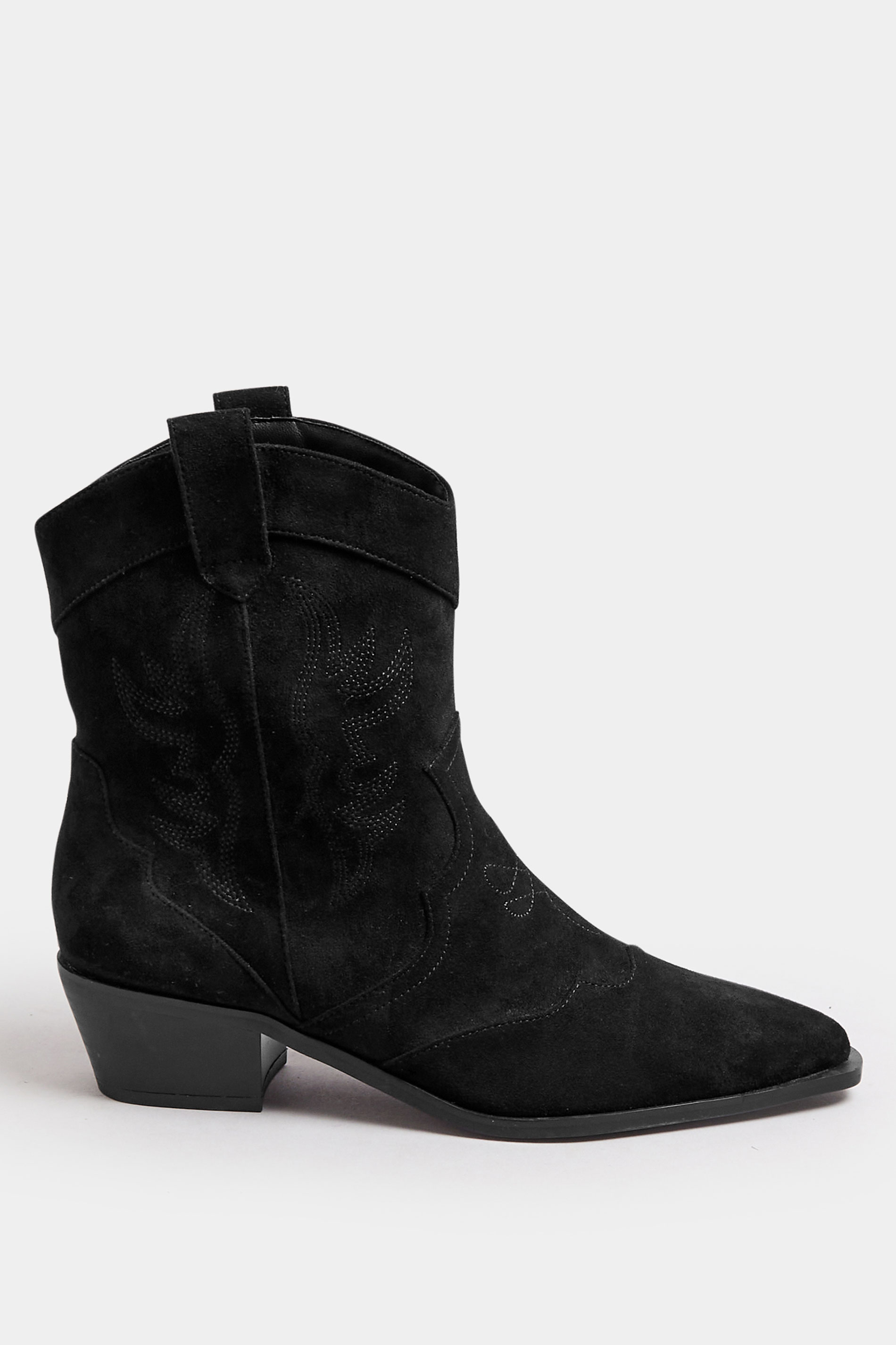 LTS Black Faux Suede Cowboy Boot In Standard Fit | Long Tall Sally 2