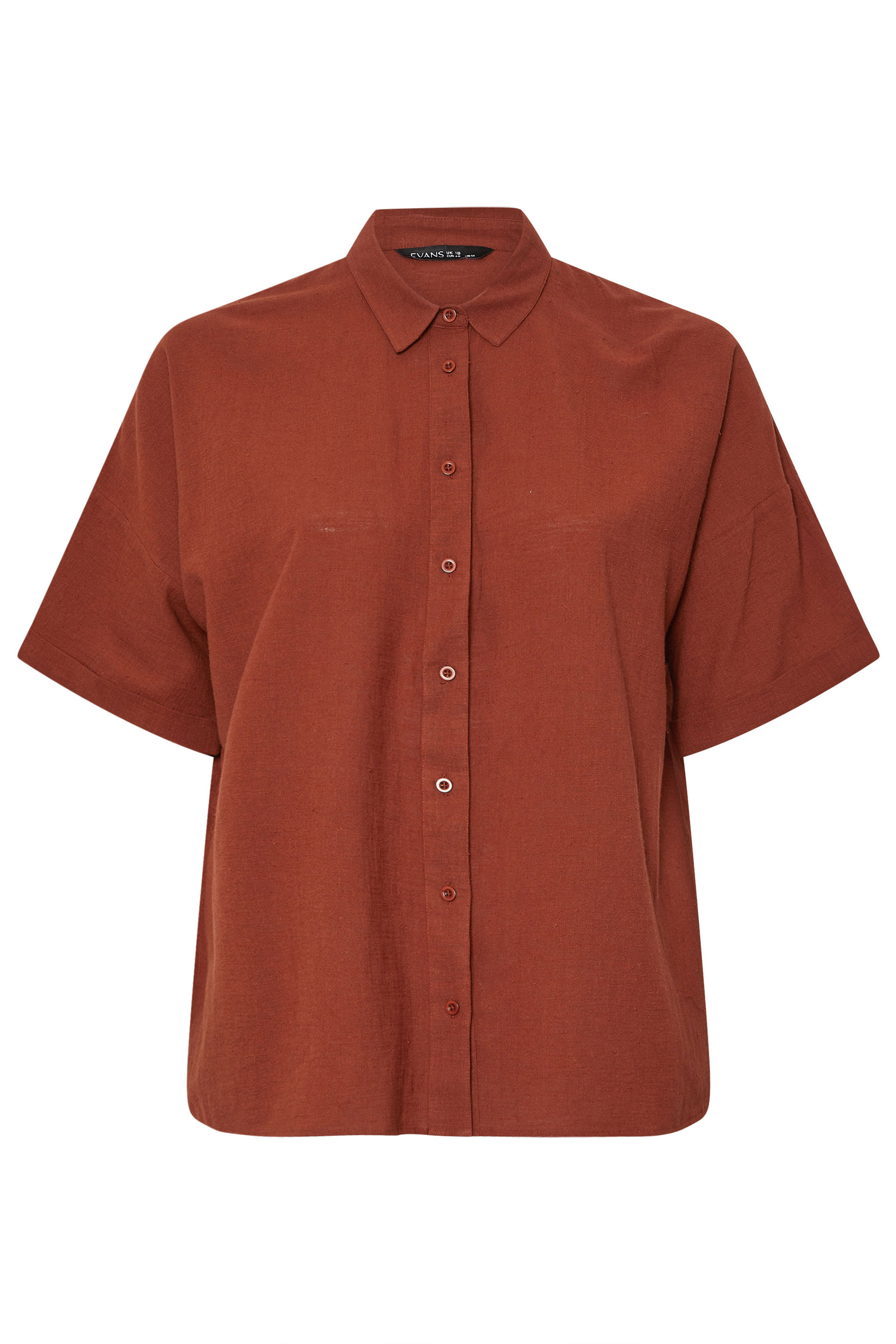 EVANS Plus Size Rust Orange Short Sleeve Cotton Shirt | Evans 5