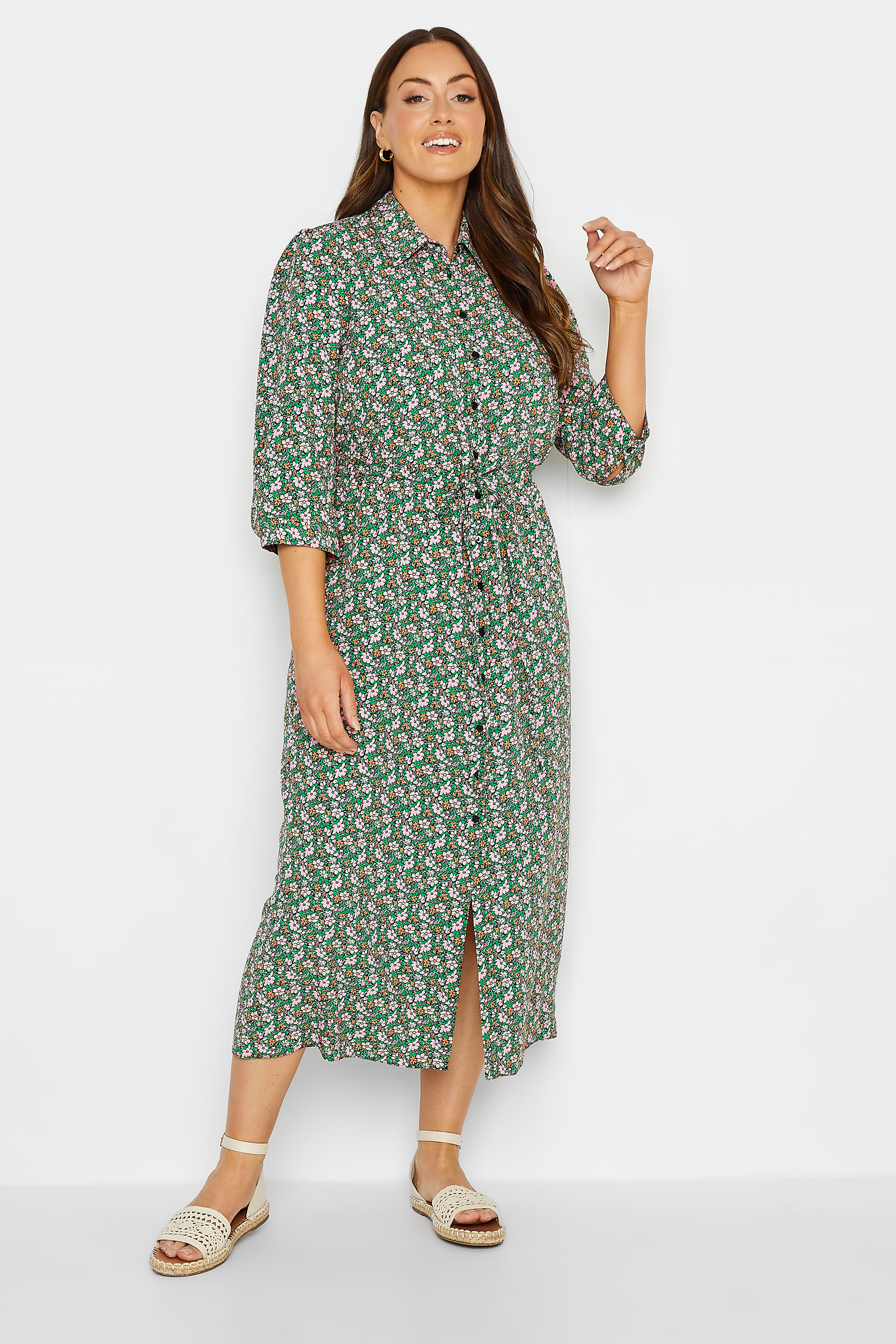M&Co Women's Green Floral Print Midi Shirt Dress | M&Co 2